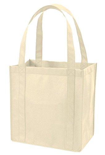 Bulk 100g Non-Woven Polypropylene Shopping Tote Bags with Stand-Up Bottom Gusset - 50 Pack, Natural Color | Reusable Grocery Bags for Shopping, Farmers Market & Retail Stores