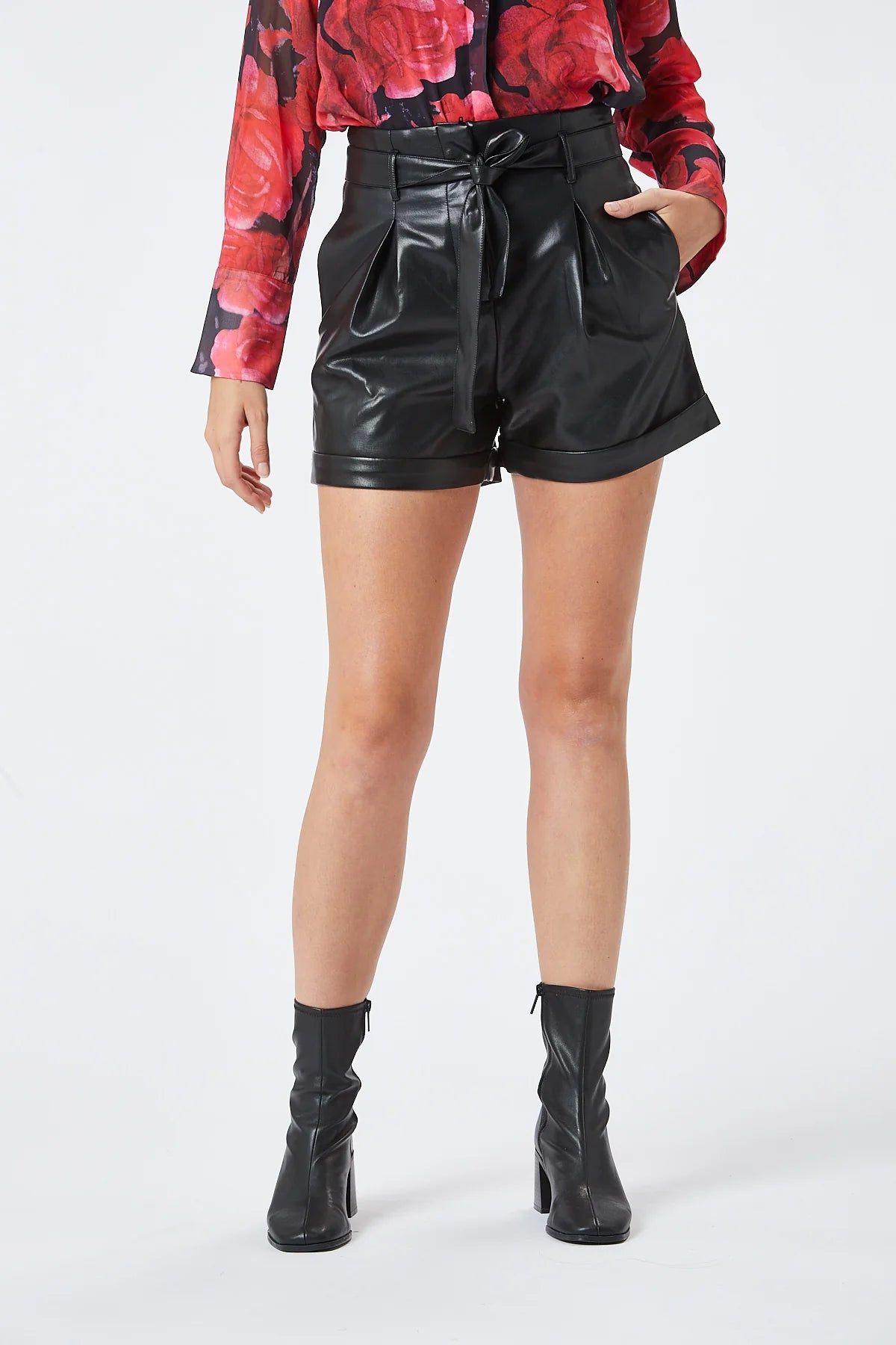 Avena Faux Leather Shorts for Women - High Waist Stretch Vegan Leather Shorts (Black) | Perfect for Night Out, Club Wear, and Casual Outfits