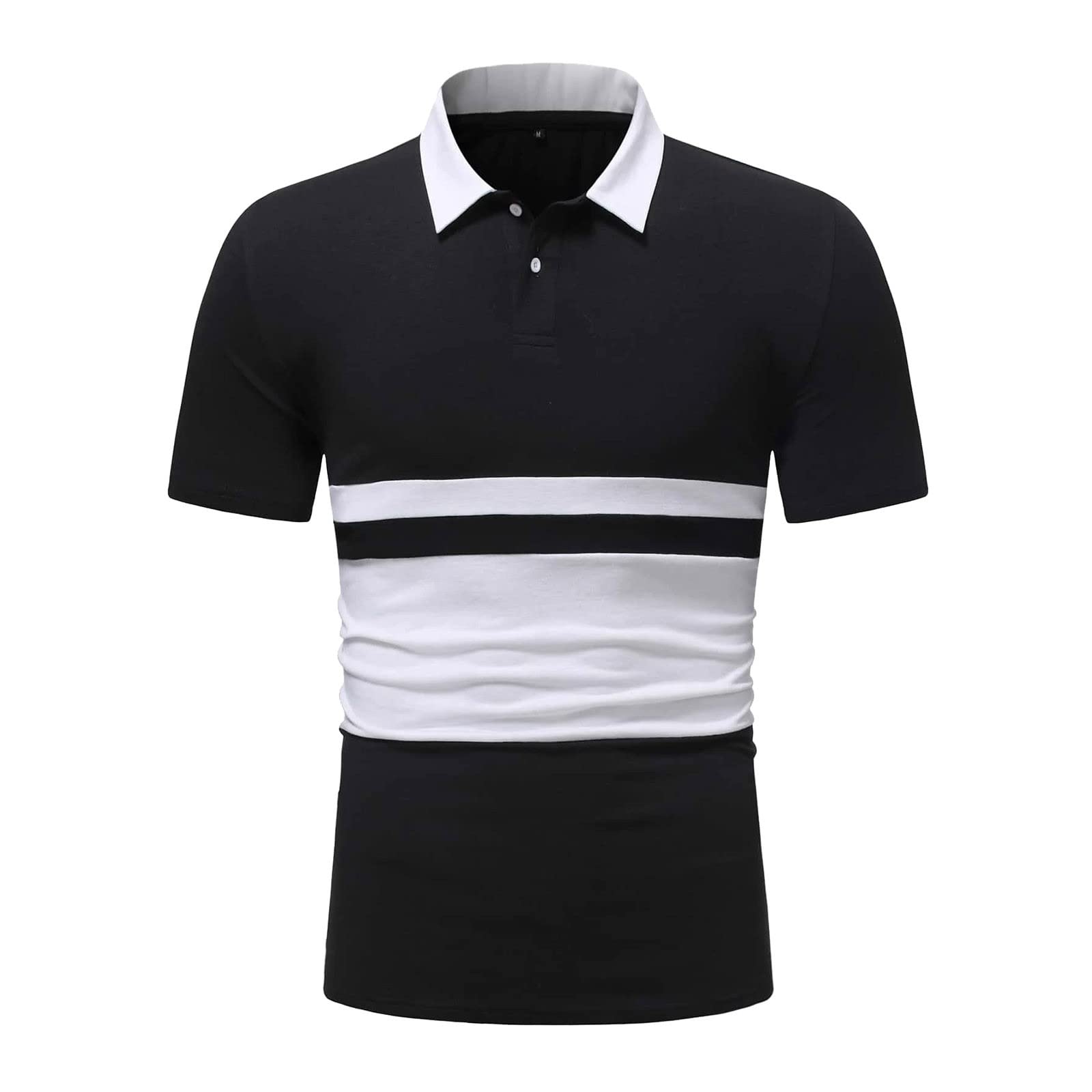 KAQQ Men's Casual Short Sleeve T-Shirt - Summer Cotton Patchwork Contrast Lapel Tee for Sports & Outdoor Activities | Perfect for Gym, Running, and Everyday Wear