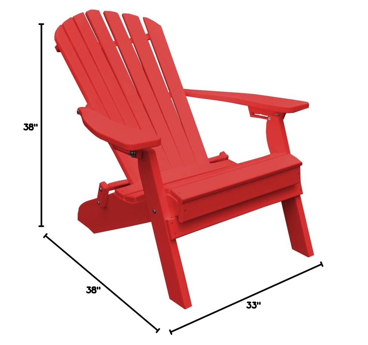 Poly Folding Reclining Adirondack Chair - Bright Red Outdoor Patio Furniture for Garden, Poolside & Backyard Relaxation