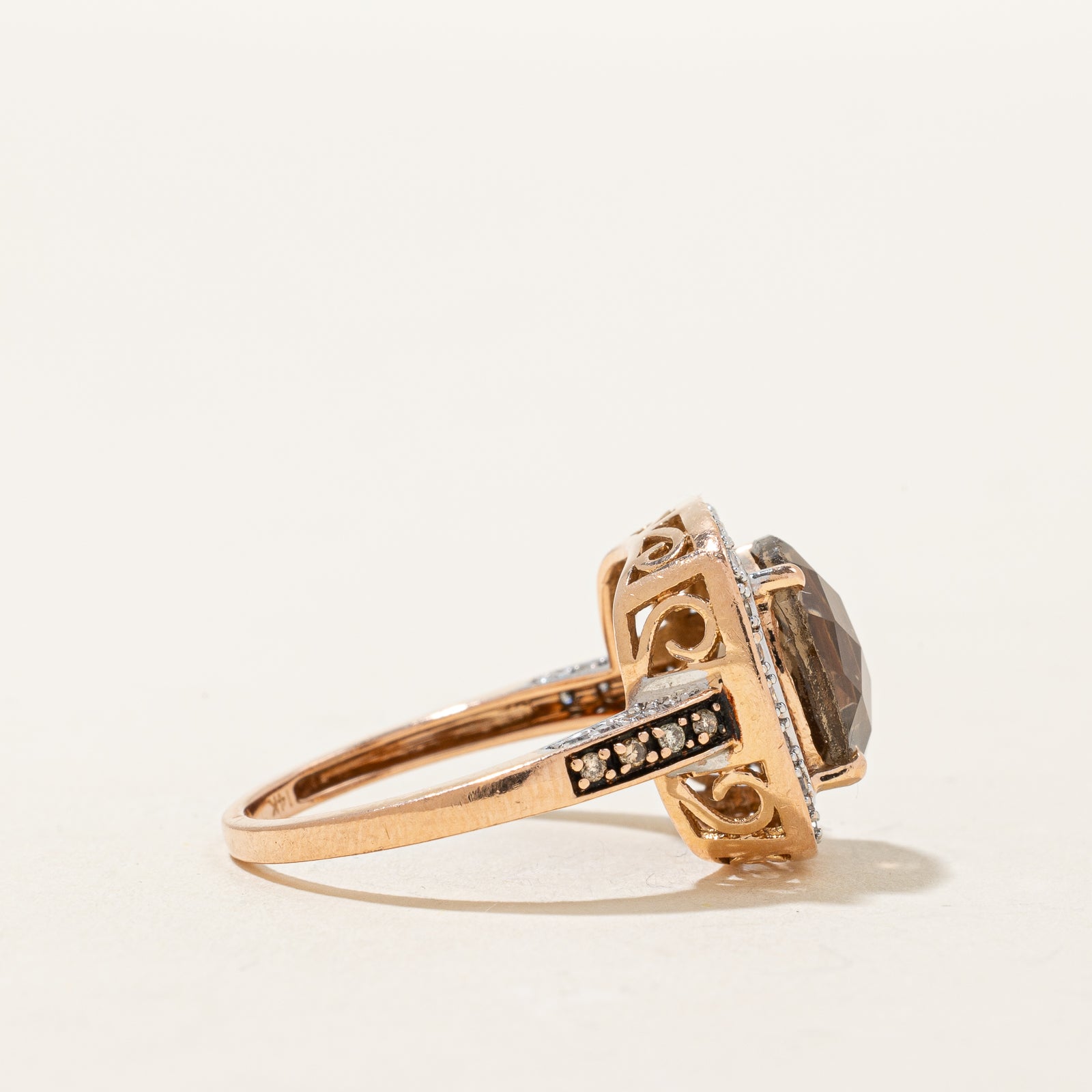 Smoky Quartz and Diamond Halo Cocktail Ring - 3.00ct Smoky Quartz with 0.24ctw Diamond Accents - Size 7 - Elegant Evening Wear & Special Occasion Jewelry