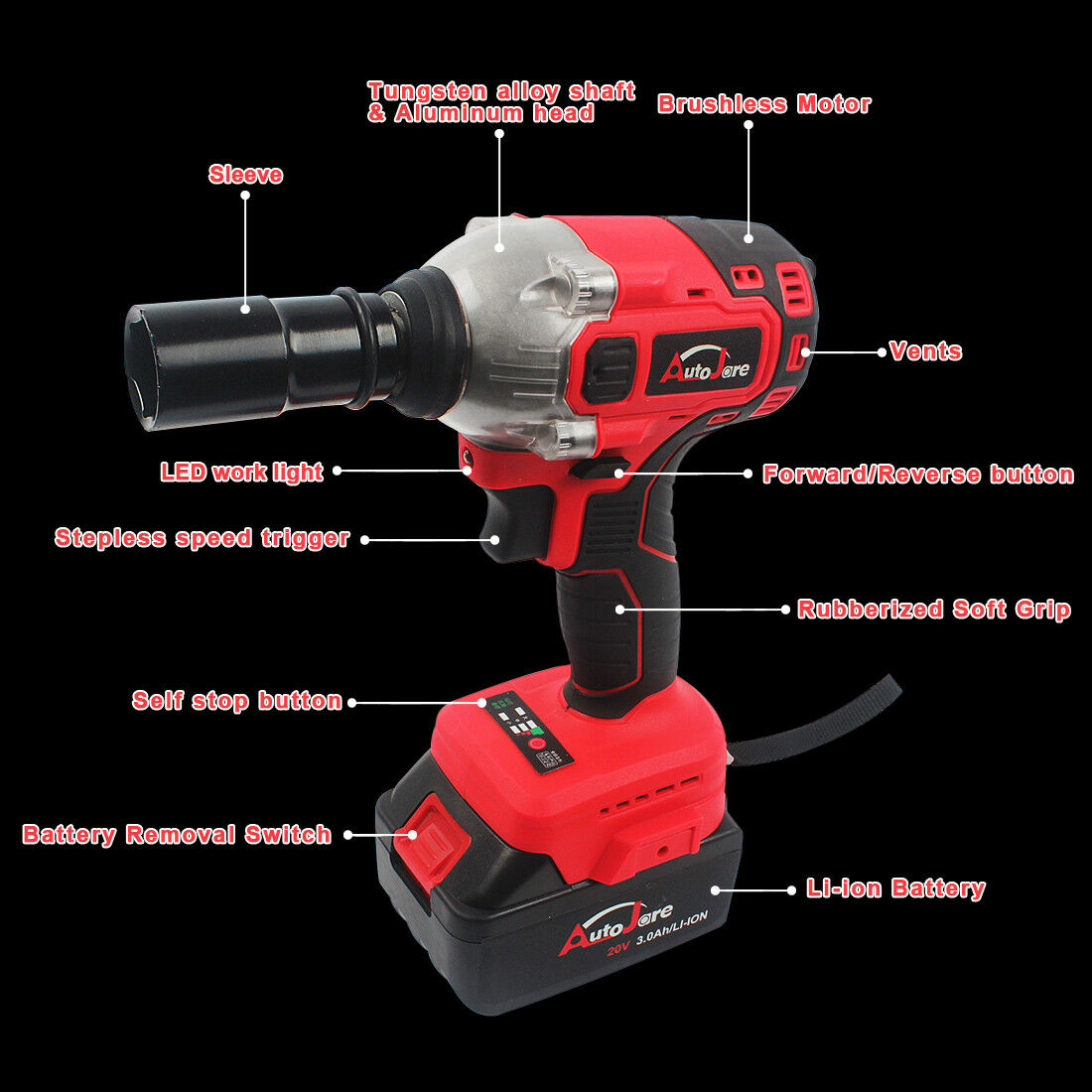 1/2 Inch 21V Brushless Impact Wrench - High Torque Electric Ratchet Gun with Battery - Perfect for Automotive Repair, Construction & DIY Projects