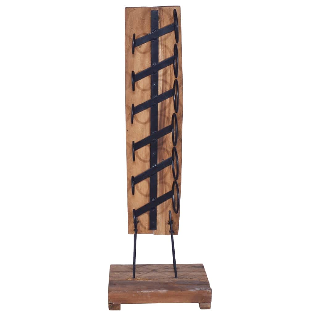 Solid Teak Wood Wine Rack - Freestanding Retro-Style Floor Bottle Holder for 6 Standard Wine Bottles, Brown (13.8