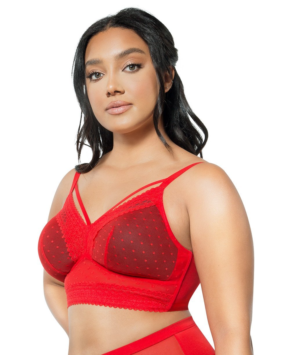 Parfait Mia Dot Wire Free Padded Mesh Bralette - Comfortable Lace Bralette for Women, Racing Red | Perfect for Yoga, Lounge Wear & Everyday Comfort