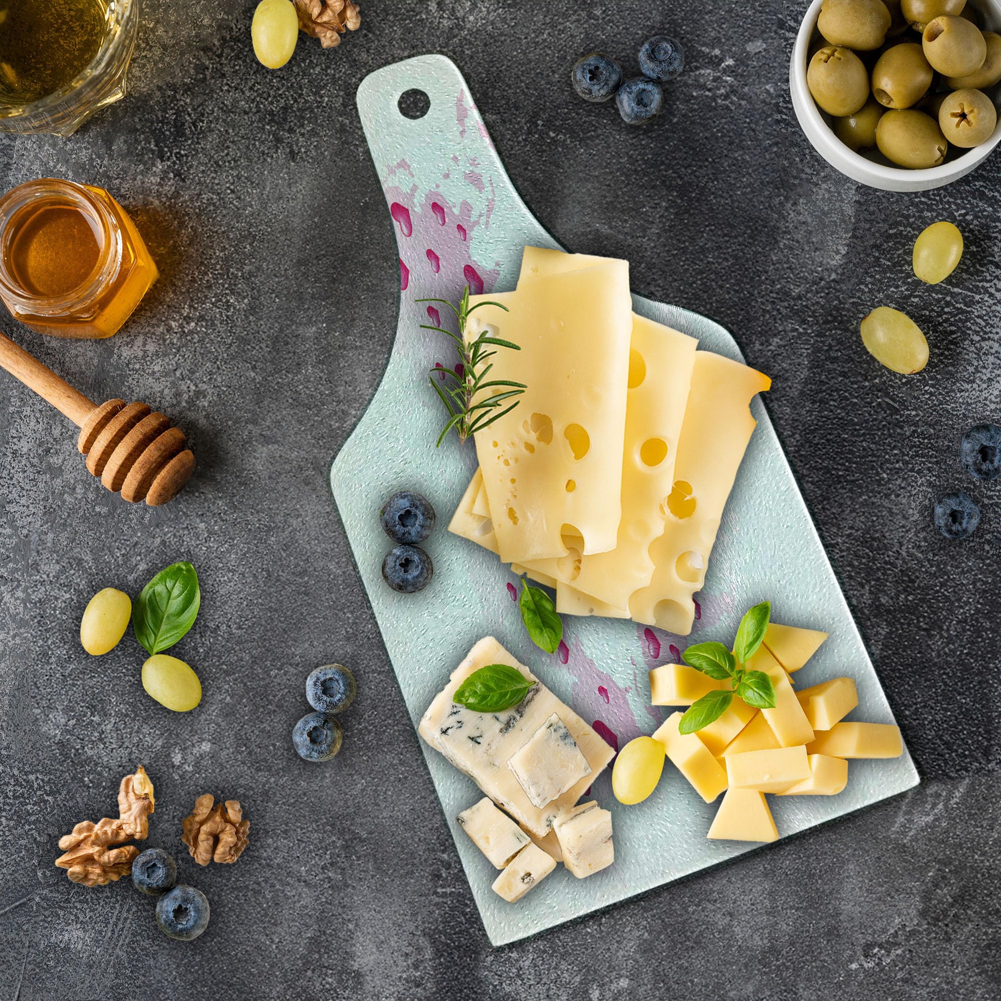 Ambesonne Cartoon Cutting Board - World Map with Hearts, Love Planet Earth Theme - Tempered Glass Serving Board for Kitchen & Dining - Wine Bottle Shape in Pale Pink & Fuchsia - Perfect for Charcuterie, Cheese, and Party Appetizers