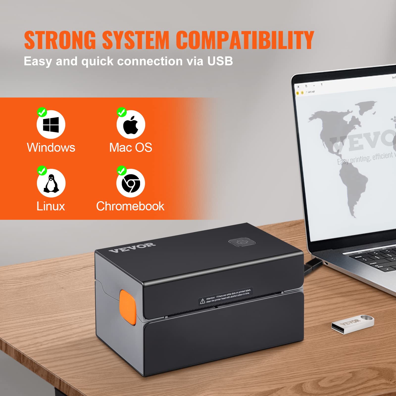 VEVOR 4x6 HD 300DPI Thermal Label Printer for Shipping & Barcodes - Auto Label Detection, USB & Wireless, Works with Windows/Mac/Linux/Chromebook - Perfect for Amazon FBA, eBay, Shopify, Etsy, USPS, UPS, FedEx - Home Office & Small Business Packaging Solution