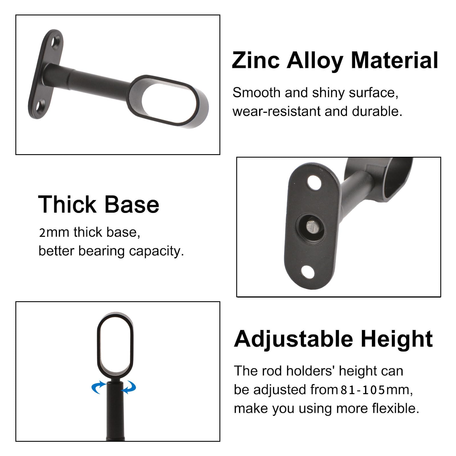 INCREWAY 4-Pack Black Closet Rod Support Brackets - Heavy Duty Zinc Alloy Oval Wardrobe Hanger Rod Ends - Adjustable Hollow Rod Holder for Cabinet, Bedroom, Bathroom Organization - Perfect for Closet Shelving, Garment Rack & Storage Solutions
