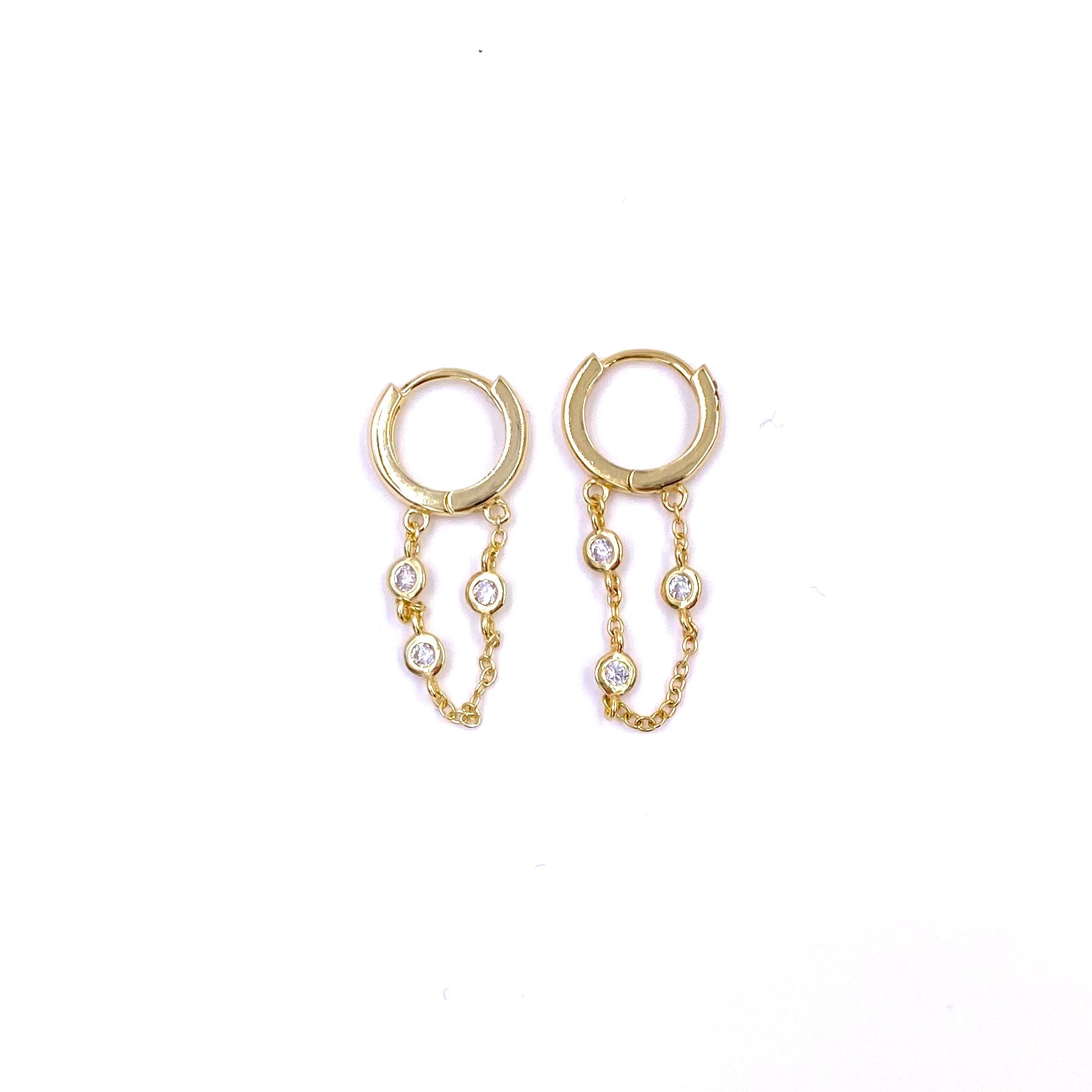 Sterling Silver Gold Plated Mini Hoop CZ Chain Earrings for Women - Elegant Cubic Zirconia Dangle Earrings for Party, Wedding & Everyday Wear