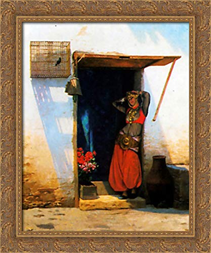 Jean Leon Gerome 'Woman of Cairo at Her Door' 20x24 Gold Ornate Wood Framed Canvas Art - Perfect for Living Room, Bedroom & Office Wall Decor