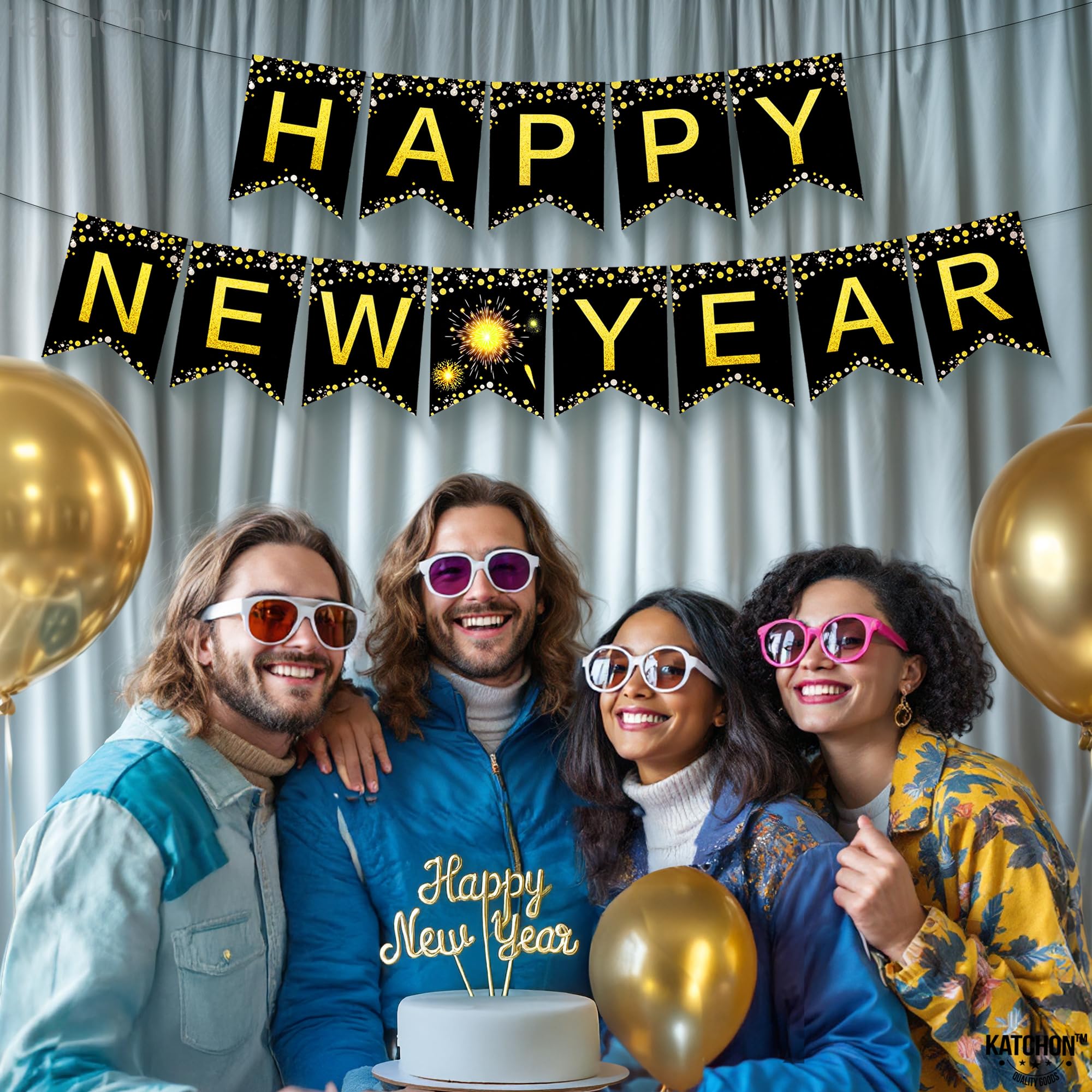 KatchOn 2025 Happy New Year Banner - 10 Feet Large No DIY New Year Sign, Party Decorations & Supplies for New Year's Eve Celebrations | Perfect for Home, Office & Festive Events