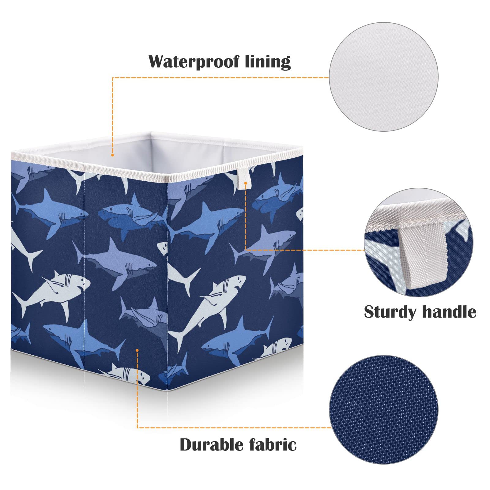 Foldable Waterproof Storage Cube Bin - Abstract Shark Design for Nursery, Kids Closet, Playroom & Office Organization (15.75x10.63x6.96 inches) - Perfect for Toys, Books & Home Decor Storage