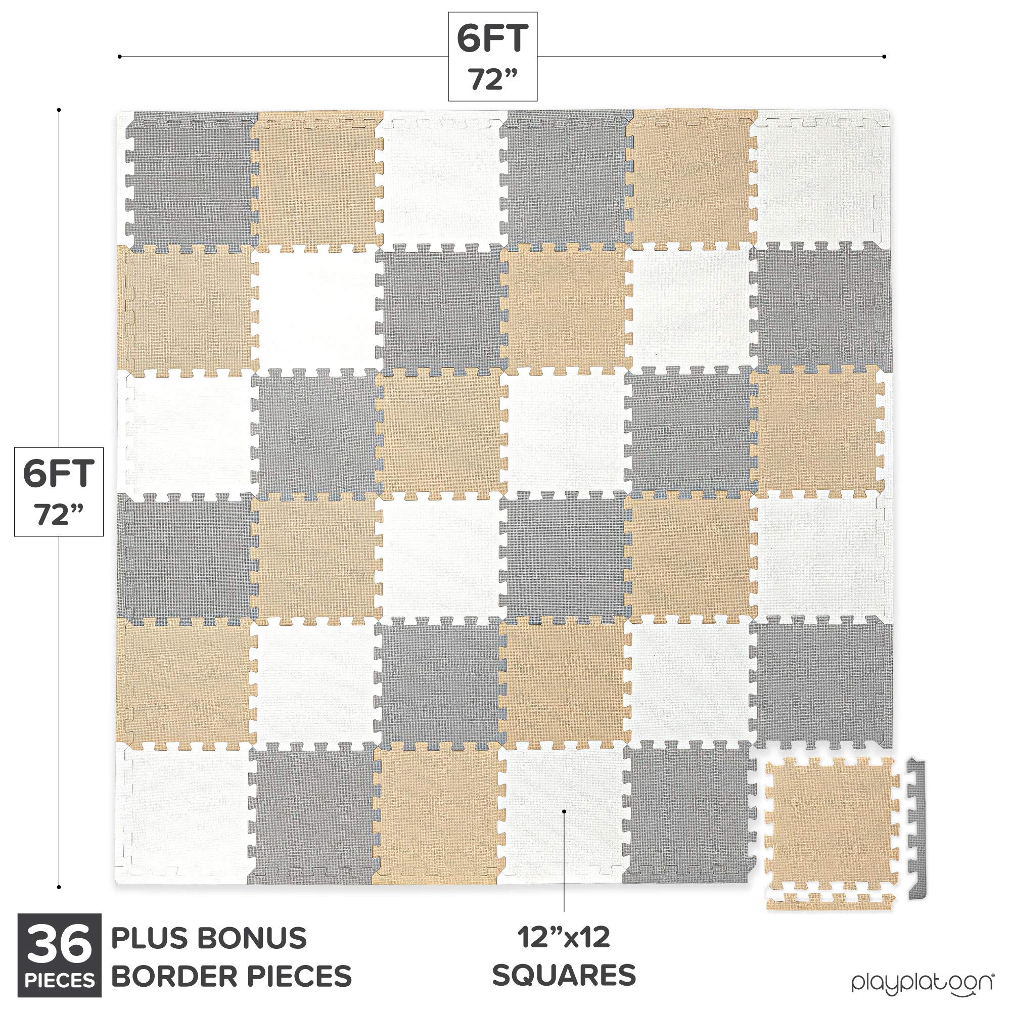 Non-Toxic Foam Puzzle Floor Mat for Toddlers, Kids & Adults - Extra Thick & Cushiony Play & Exercise Mat - 36 Interlocking Tiles (12