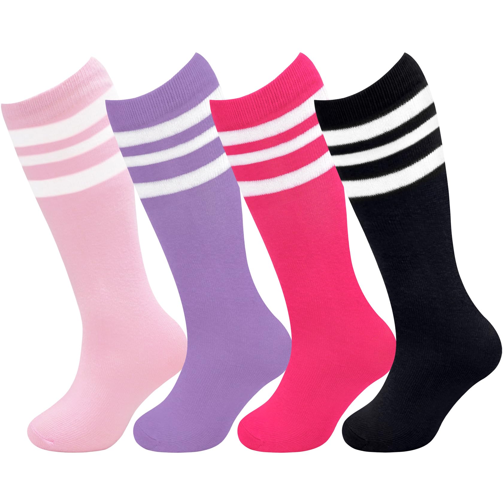 Qikqik 4 Pairs Toddler Soccer Socks - Breathable Cotton Knee High Socks for Boys & Girls - Perfect for Soccer, Baseball & Sports Activities - Soft & Comfortable Kids Athletic Socks for Daily Wear & Playtime