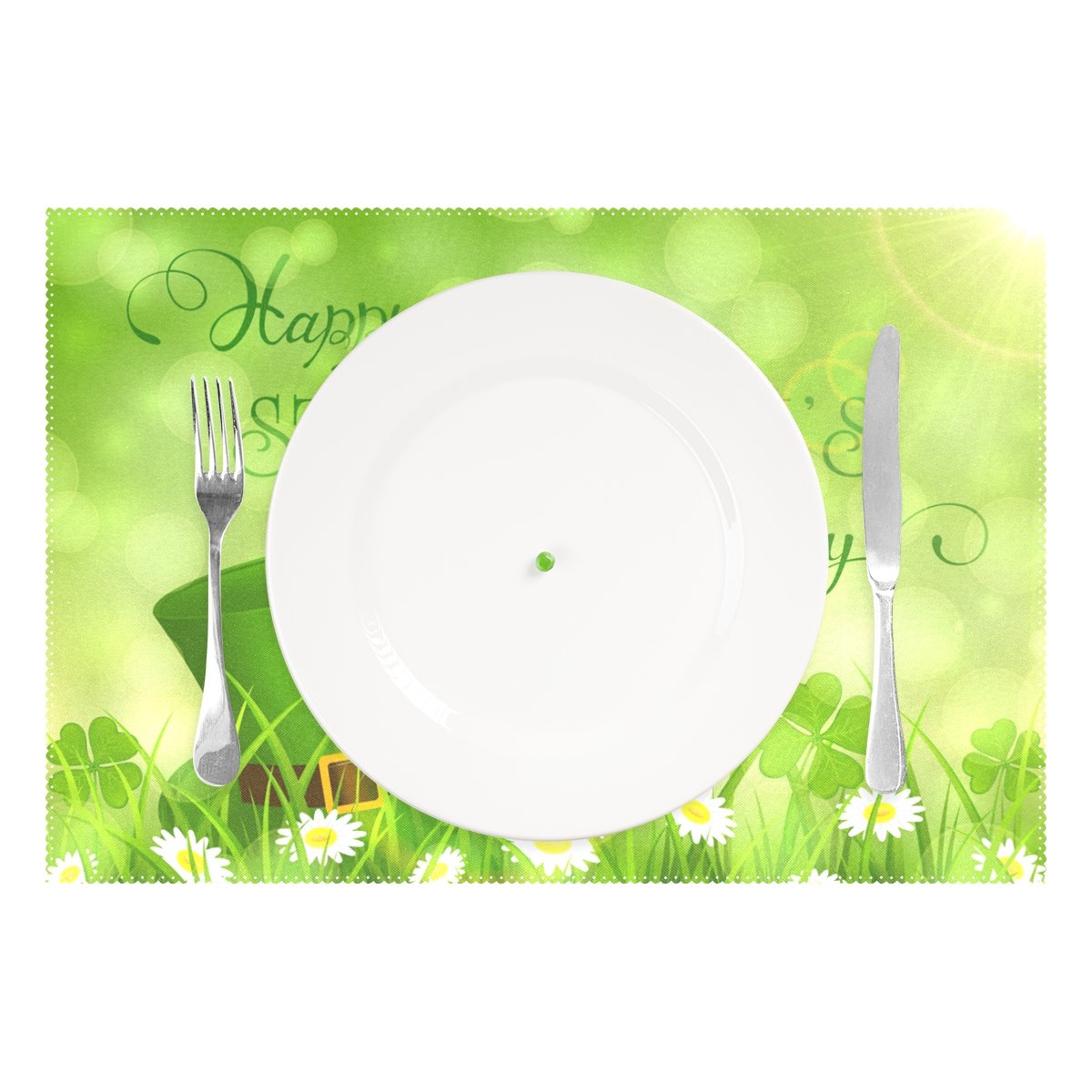 ALAZA St. Patrick's Day Clover Flower Leprechaun Hat Placemats - Set of 4 Heat-Resistant Washable Polyester Table Mats for Kitchen & Dining Decor | Perfect for Irish-Themed Parties, Holiday Dining & Festive Home Decor