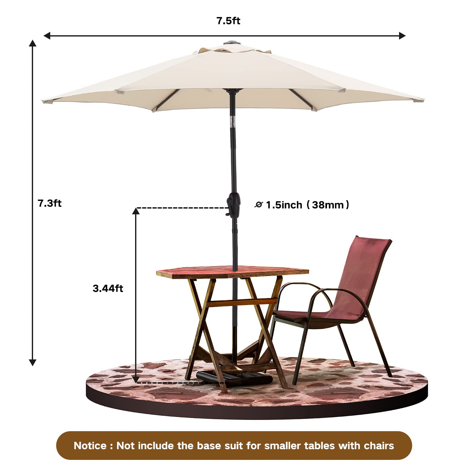 7.5ft Outdoor Patio Umbrella with 6 Sturdy Ribs - Waterproof & UV Resistant, Push Button Tilt & Crank - Perfect for Garden, Lawn, Deck, Backyard & Pool - Ideal for Outdoor Dining, Lounging and Sun Protection