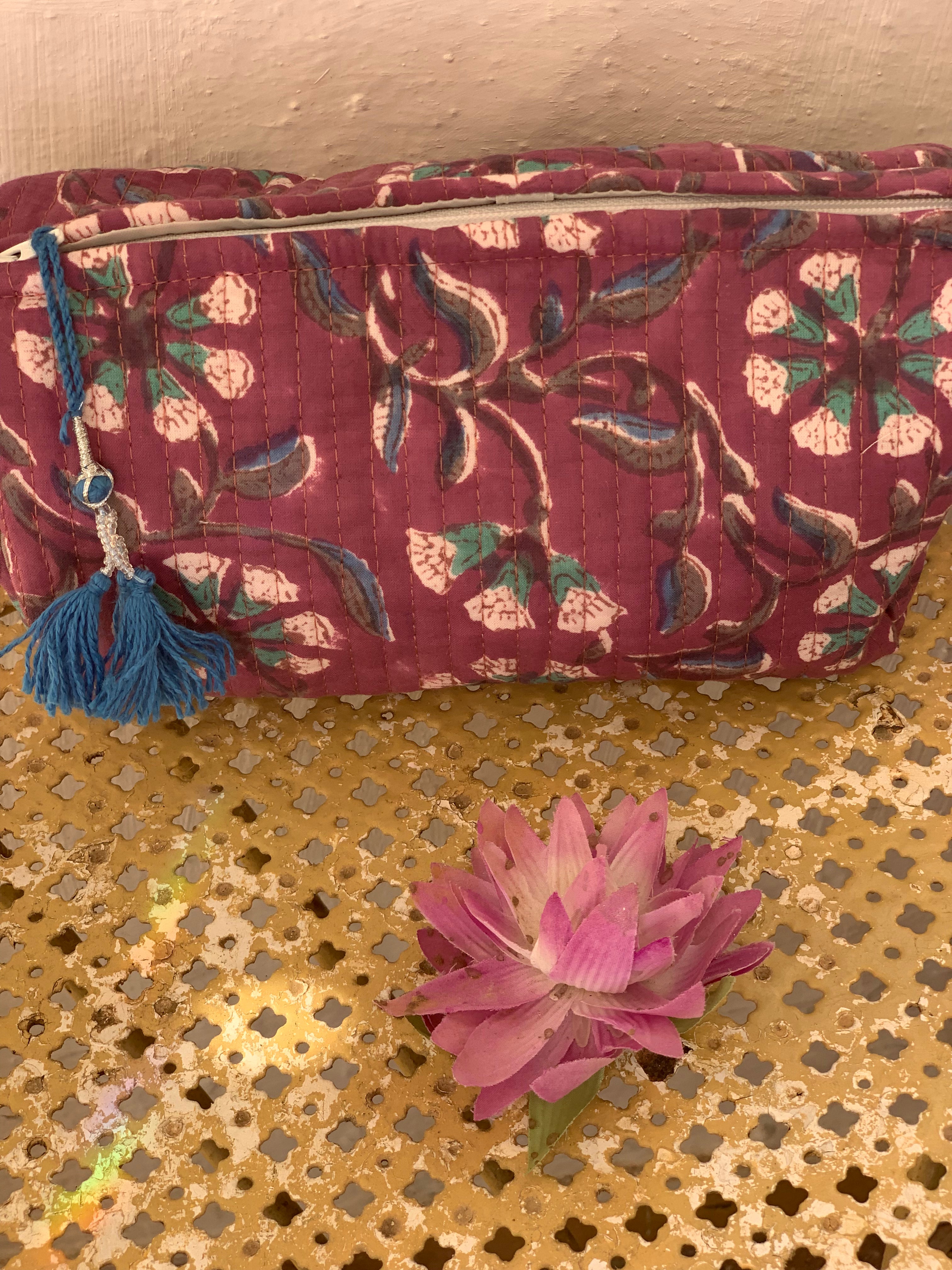 Handmade Block Print Cotton Cosmetic Bags - Eco-Friendly Travel & Storage Pouches (3 Sizes) - Perfect for Makeup, Jewelry & Toiletries Organization