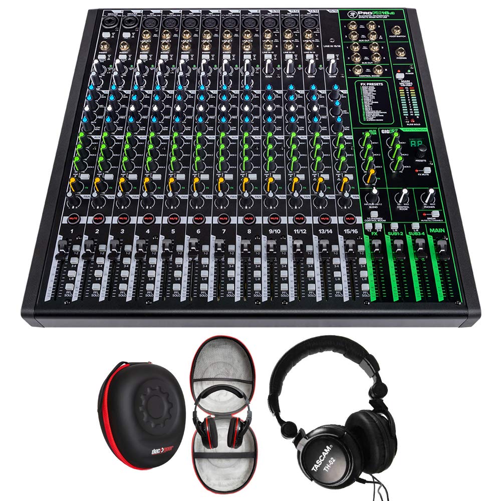 Mackie ProFX16v3 16-Channel USB Mixer with Professional Effects | Tascam Closed-Back Studio Headphones & Deco Gear Hard Case Bundle | Perfect for Live Performances, Studio Recording & DJ Setups