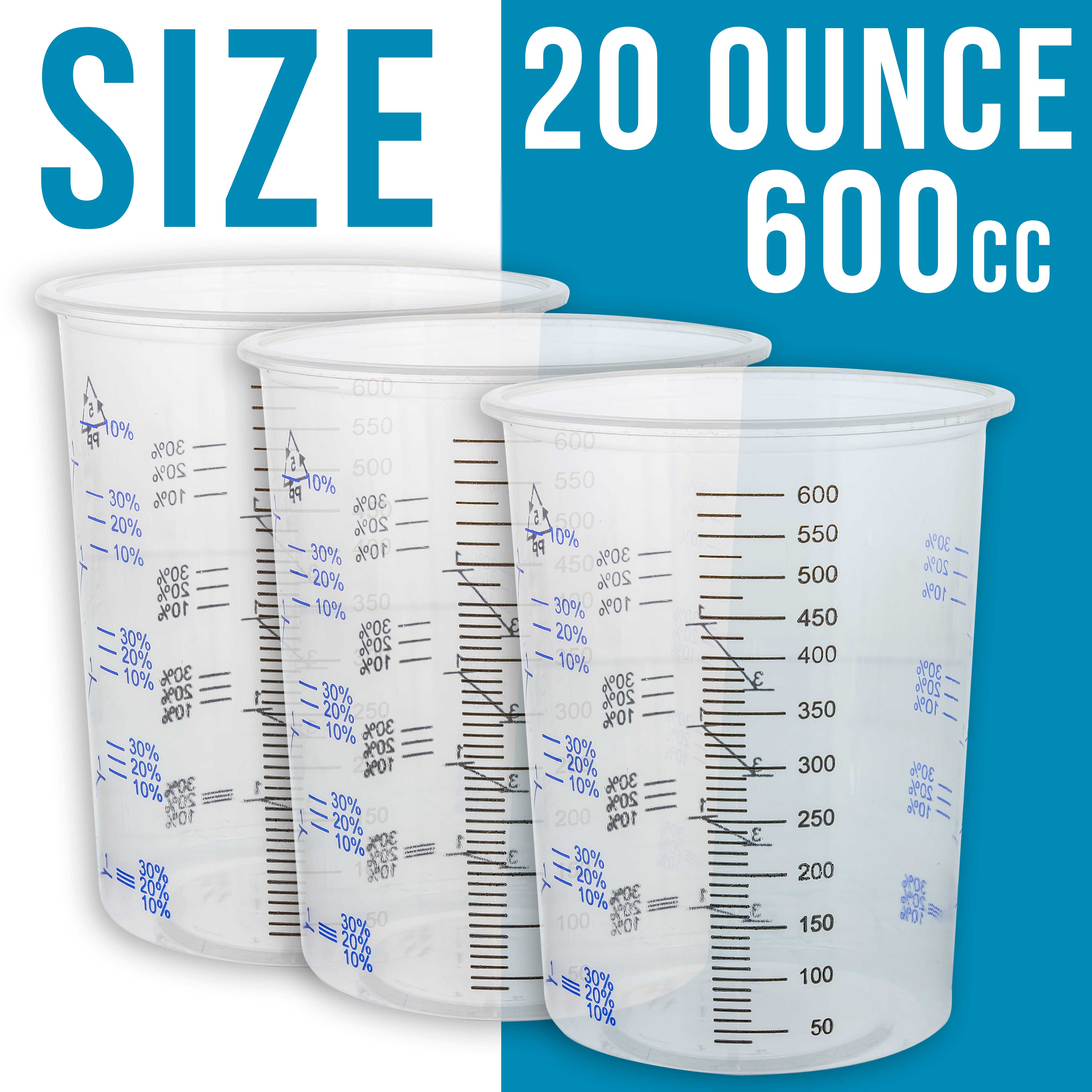 TCP Global 20oz (600ml) Disposable Plastic Mixing Cups - Clear Graduated Measuring Cups for Paint, Resin, Epoxy, Art & Kitchen Use - Pack of 50 - Perfect for DIY Projects, Baking & Crafting