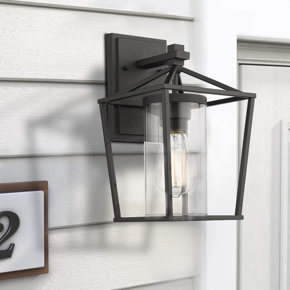 Emliviar 2 Pack Outdoor Porch Lights - Black Wall Mount Light Fixtures with Clear Glass for Patio, Garden & Entryway (Model 20065B1-2PK) - Perfect for Front Door, Backyard & Deck Lighting