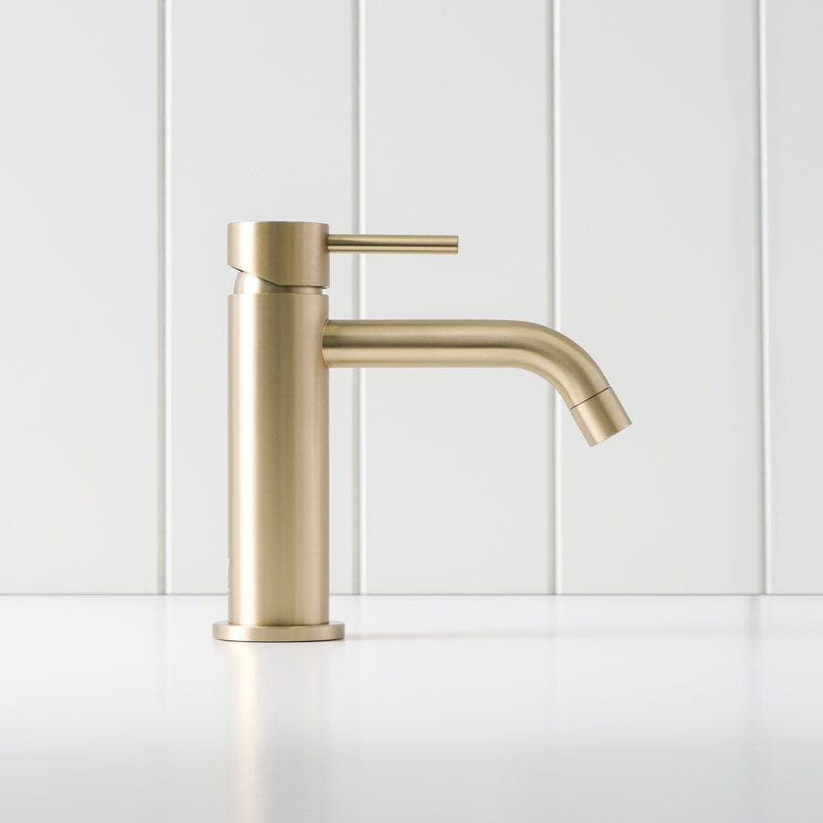 Sydney Short Basin Mixer in Warm Brushed Nickel - Modern Bathroom Faucet for Vanity Sinks, Perfect for Small Spaces and Contemporary Home Decor