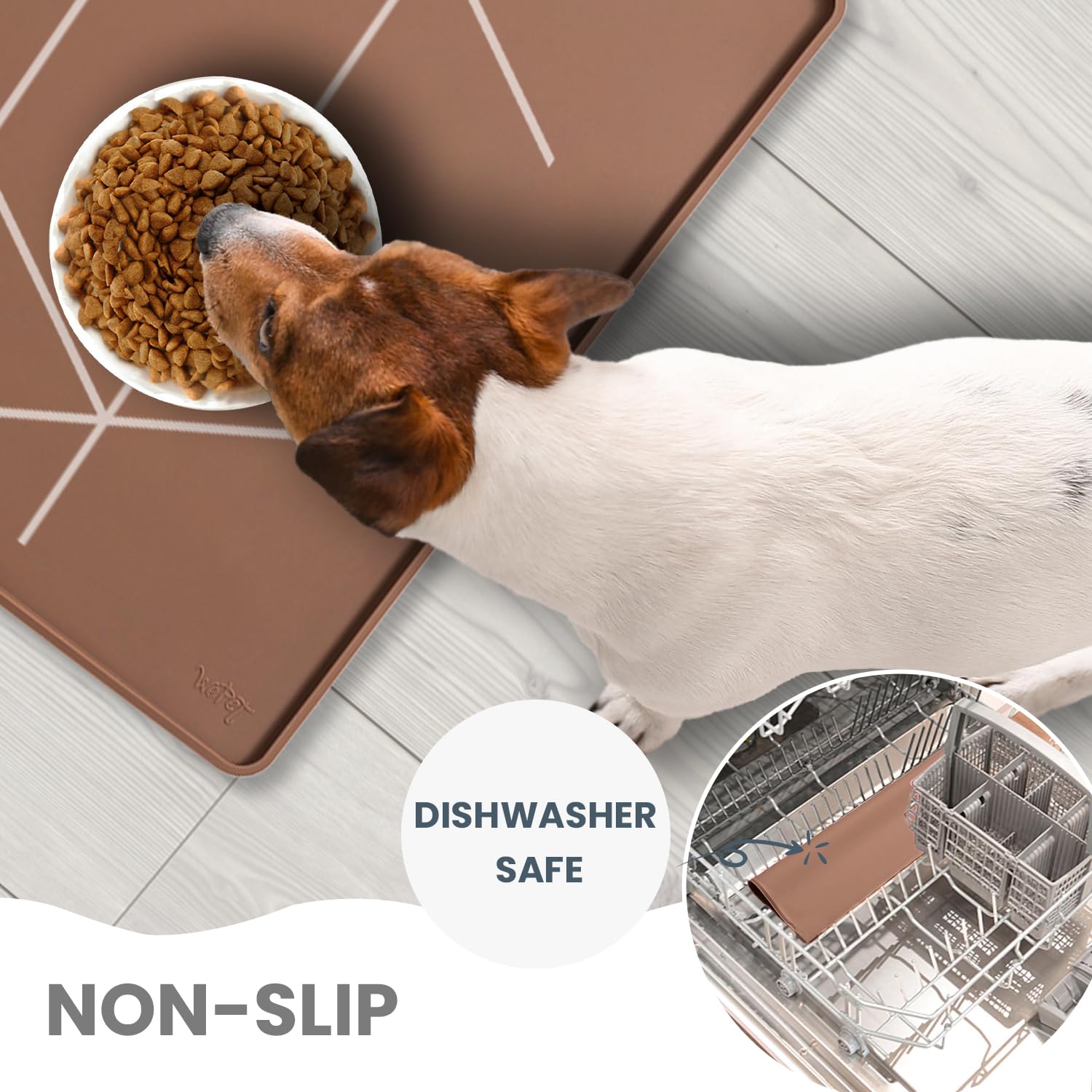 WePet Non-Slip Waterproof Silicone Pet Feeding Mat - 20x12 Inch Dishwasher Safe Dog & Cat Food Mat - Prevents Spills & Messes for Bowls - Coffee Brown - Perfect for Kitchen, Crate, or Outdoor Use
