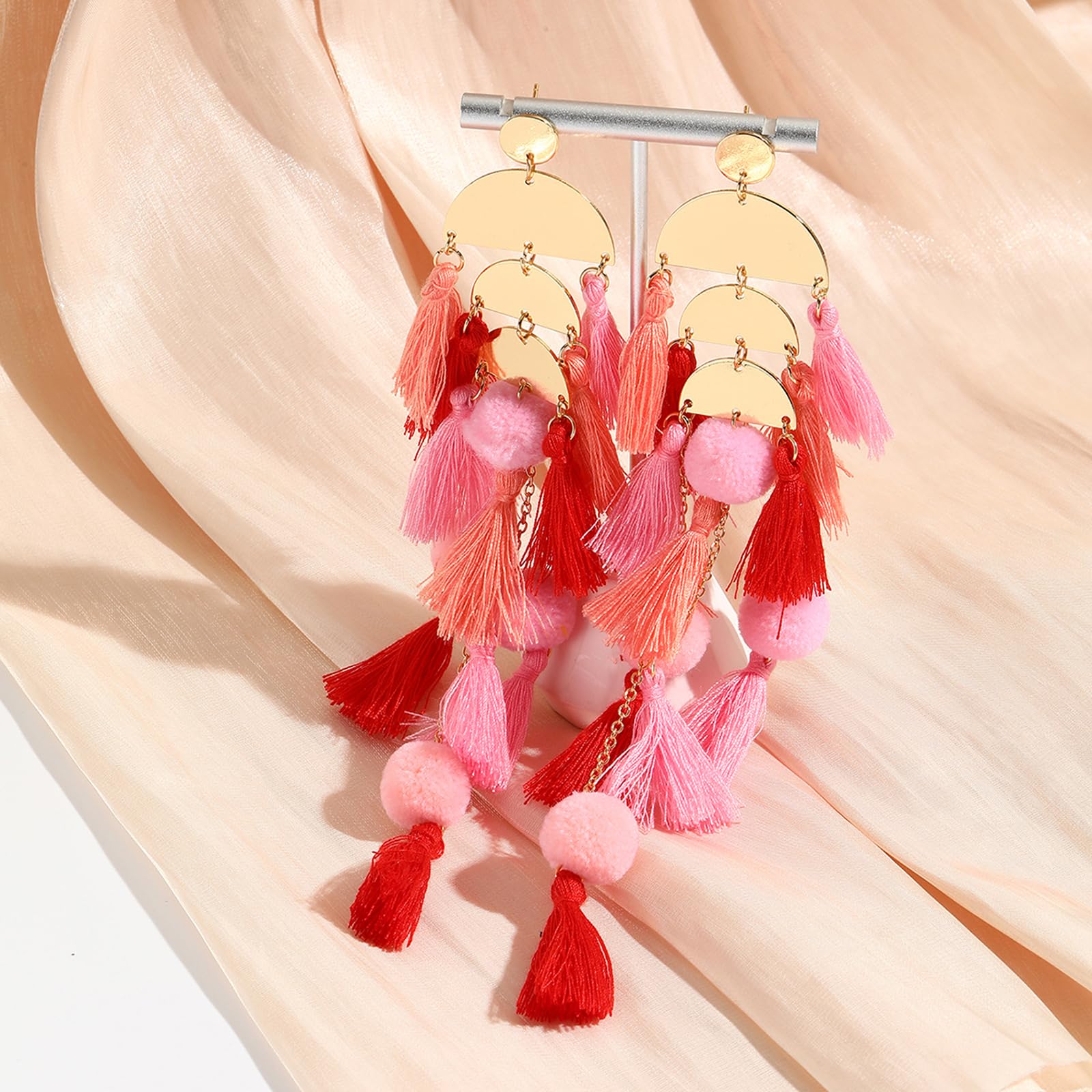 Boho Tassel Dangle Earrings for Women - Handmade Bohemian Statement Jewelry - Long Dangling Earrings for Beach Vacation, Festival, Party & Everyday Wear
