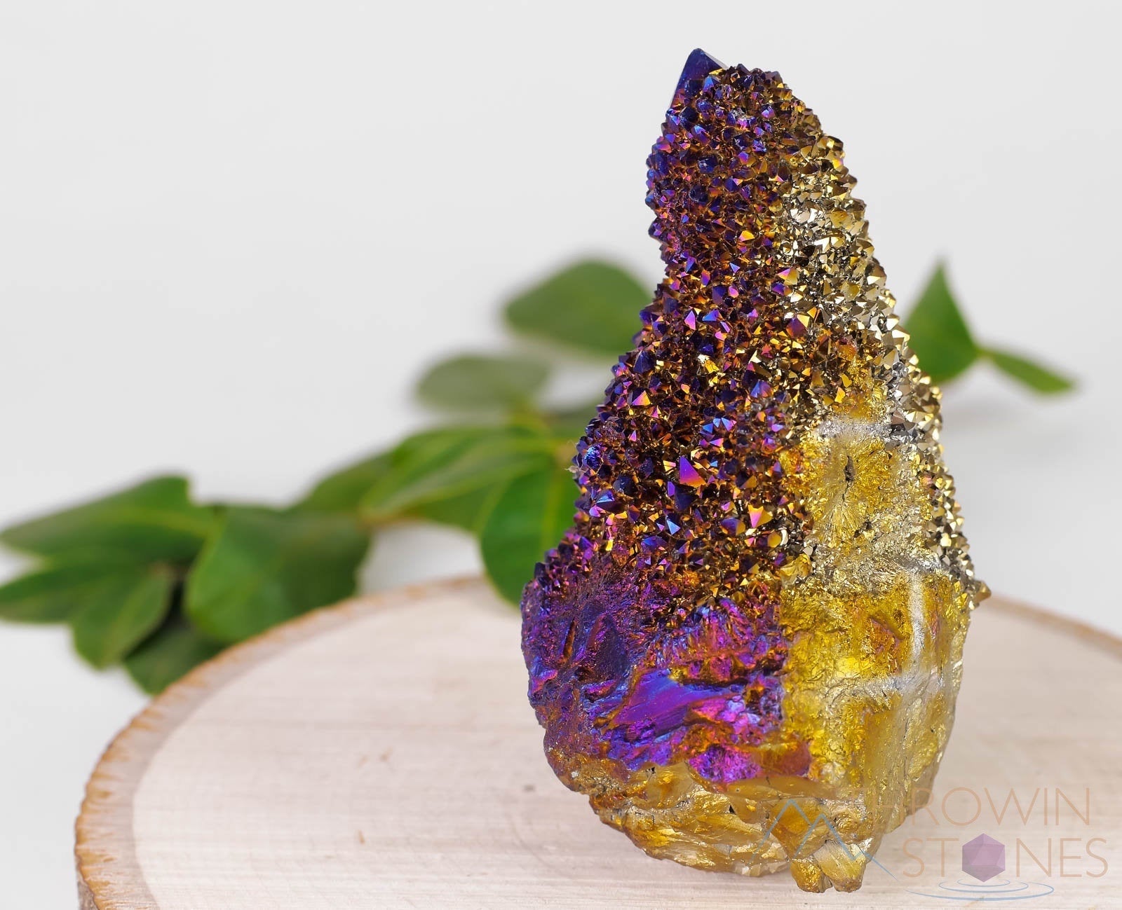 Rainbow Aura Quartz Crystal Cluster - Titanium Gold Coated Spirit Quartz for Meditation, Healing & Home Decor | Metaphysical Crystal Gift R0396 | Perfect for Yoga Spaces, Altars & Energy Healing