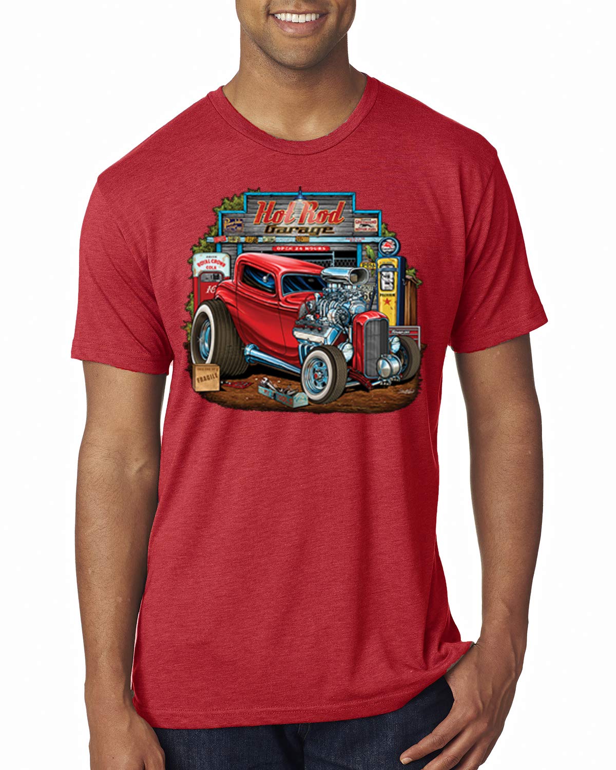 Vintage Hot Rod Old Garage Cars and Trucks Men's Premium Tri-Blend T-Shirt - Comfortable Retro Tee for Car Enthusiasts, Casual Wear & Gift Ideas