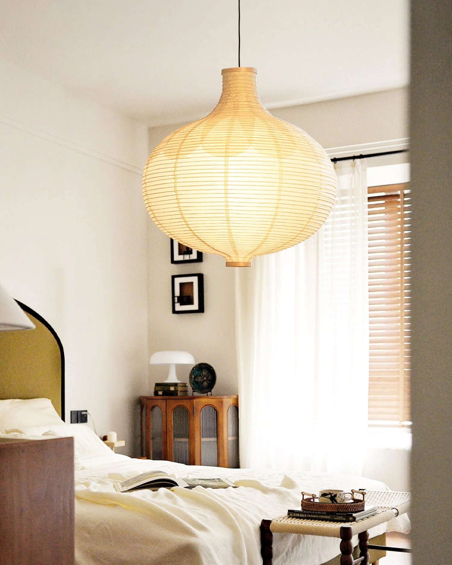 Handmade Washi Paper Pendant Lamp - Japanese Style Rice Paper Hanging Light for Living Room, Bedroom & Dining Room Decor