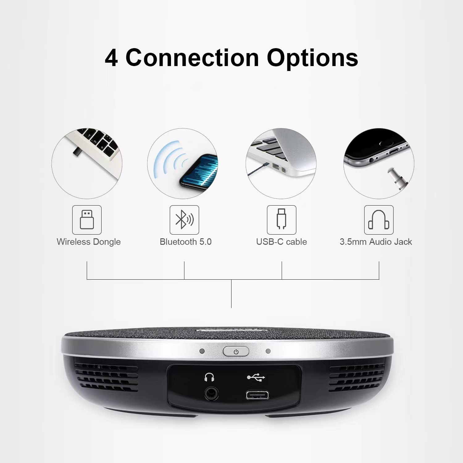Tenveo Bluetooth/Wireless/USB Conference Speaker with Omnidirectional Microphone - Noise Cancelling Speakerphone for 10-12 People, 360° Voice Pickup for Zoom/Skype/Teams Online Meetings - Perfect for Home Office, Webinars & Conference Calls