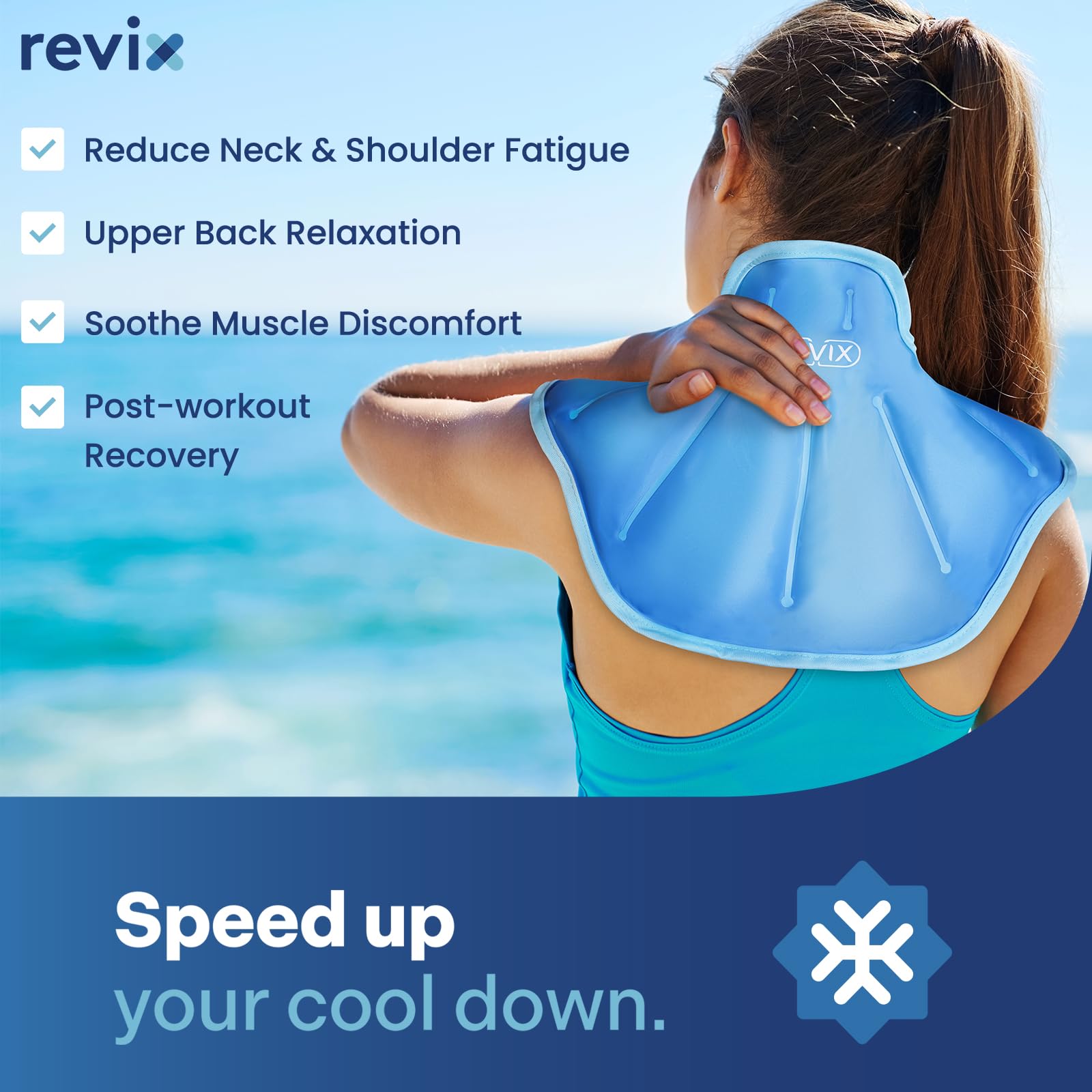 REVIX Large Gel Ice Pack Wrap for Neck, Shoulders & Upper Back Pain Relief - Soft Plush Lining Reusable Cold Compress for Post-Workout Recovery, Muscle Soreness & Injury - Perfect for Athletes, Office Workers & Chronic Pain Sufferers (Blue)