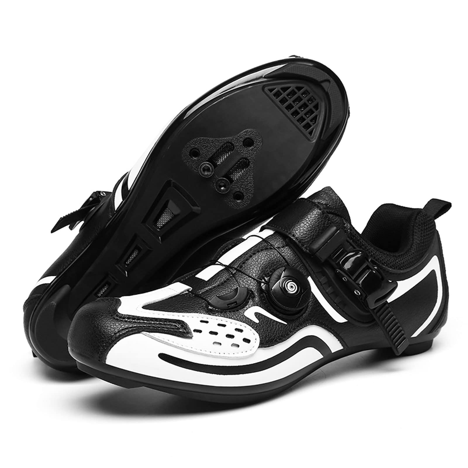 ZXXY Men's & Women's MTB Road Bike Cycling Shoes - SPD Compatible Locked/Unlocked Bicycle Sneakers with Durable Road Sole - Black/White Color Size 39 - Perfect for Mountain Biking, Road Cycling & Indoor Training