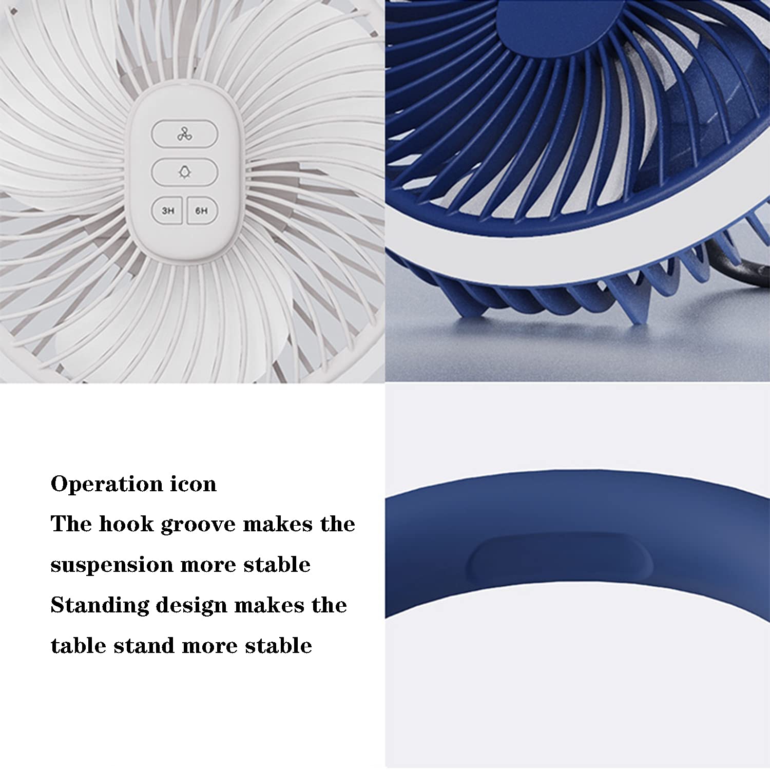 Portable Camping Ceiling Fan with LED Light - 4000mAh Rechargeable Battery, Remote Control, 3 Speed Settings - Perfect for Outdoor Camping, RV Travel, Home & Office Use
