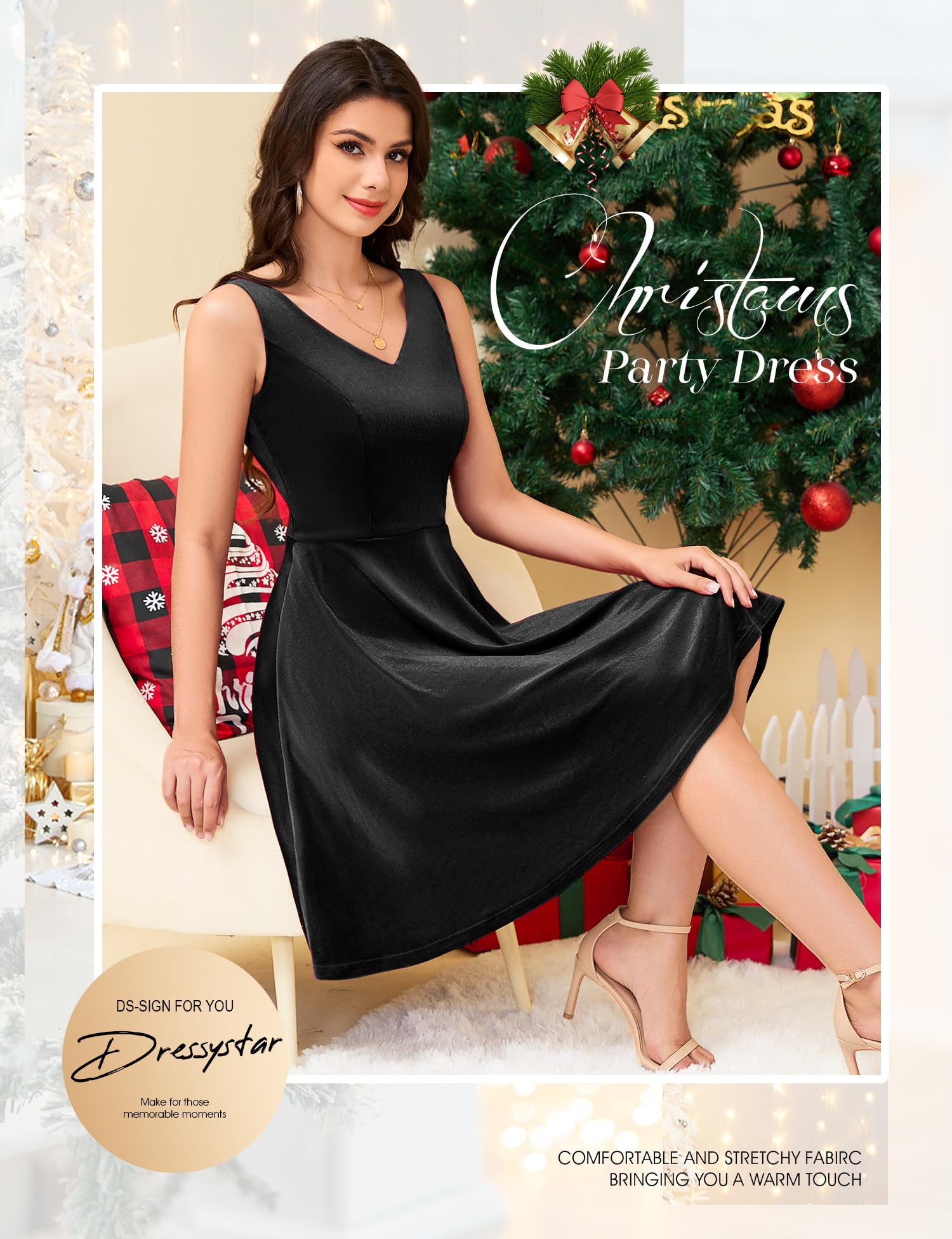 Elegant V-Neck Velvet Flared A-Line Cocktail Dress for Women - Short Formal Wedding Guest Party Dress | Perfect for Evening Events, Holiday Parties & Special Occasions
