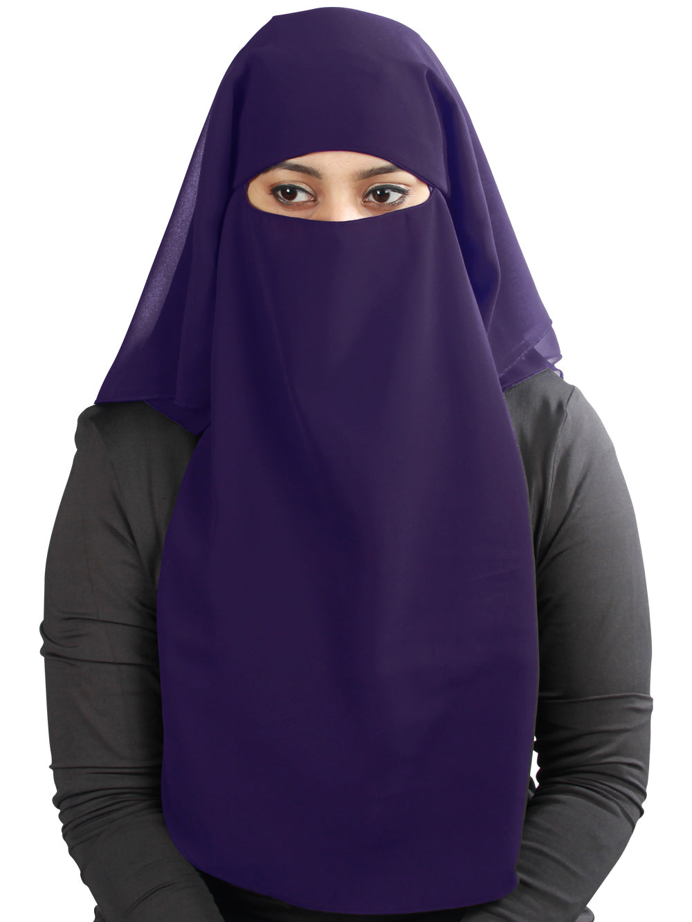 Black Georgette 3-Layer Niqab for Women - Modest Islamic Face Covering for Prayer, Travel, and Daily Wear