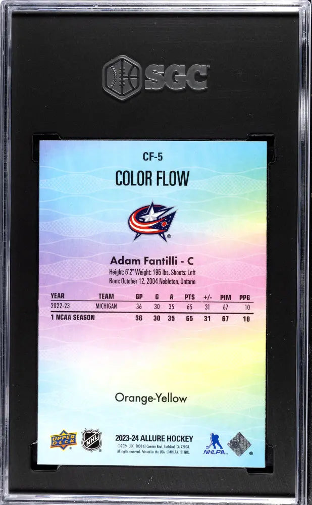 2023-2024 Upper Deck Allure Adam Fantilli Orange Yellow Color Flow Hockey Card - SGC 10 Gem Mint - Collectible Trading Card for NHL Fans & Sports Memorabilia Enthusiasts