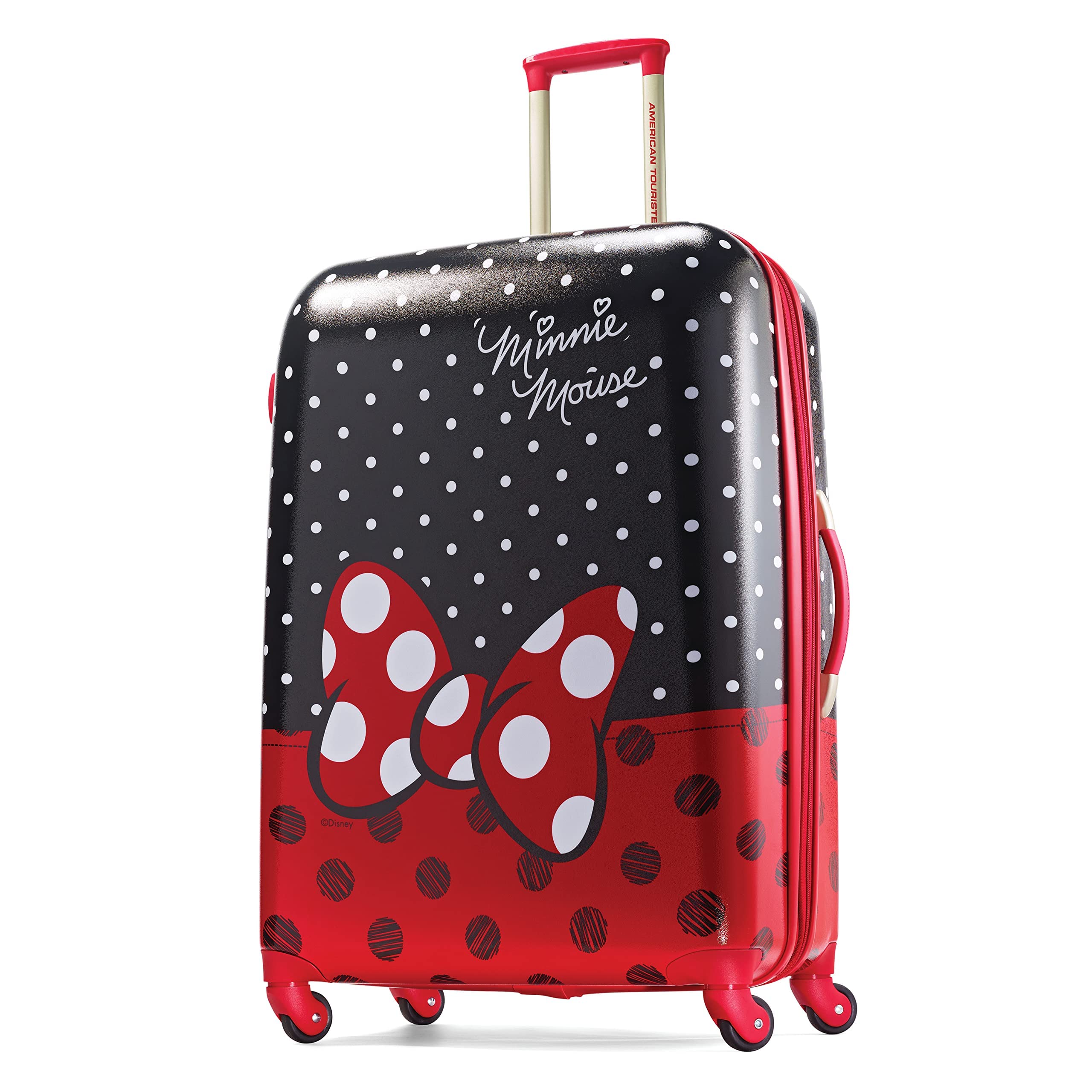 American Tourister Disney Minnie Mouse Red Bow Hardside Spinner Luggage - 28-Inch Checked Large Suitcase for Travel, Vacations & Airplane Trips