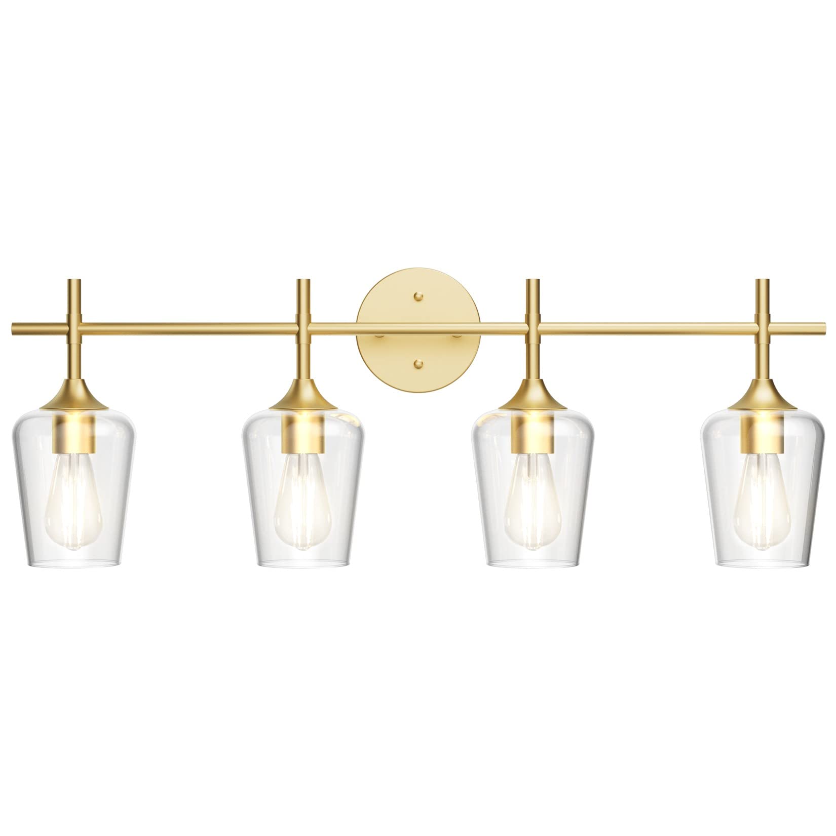 Ralbay 4-Lights Gold Vanity Light Fixture - Vintage Wall Sconce with Clear Glass Shades for Bathroom Mirror Lighting | Perfect for Makeup Vanity, Dressing Room & Powder Room Decor