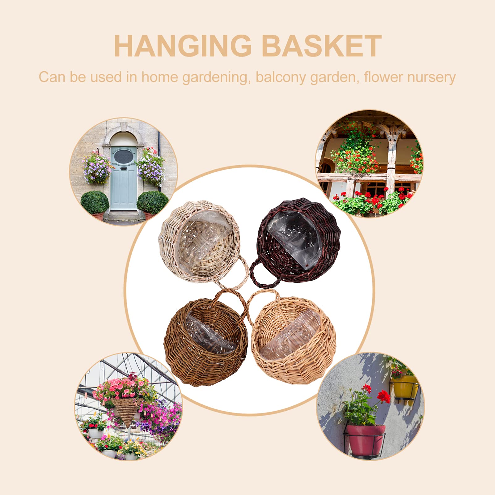 4Pcs Handmade Woven Rattan Wall Hanging Baskets - Boho Home Decor Storage Organizer for Bathroom, Kitchen, Bedroom & Living Room
