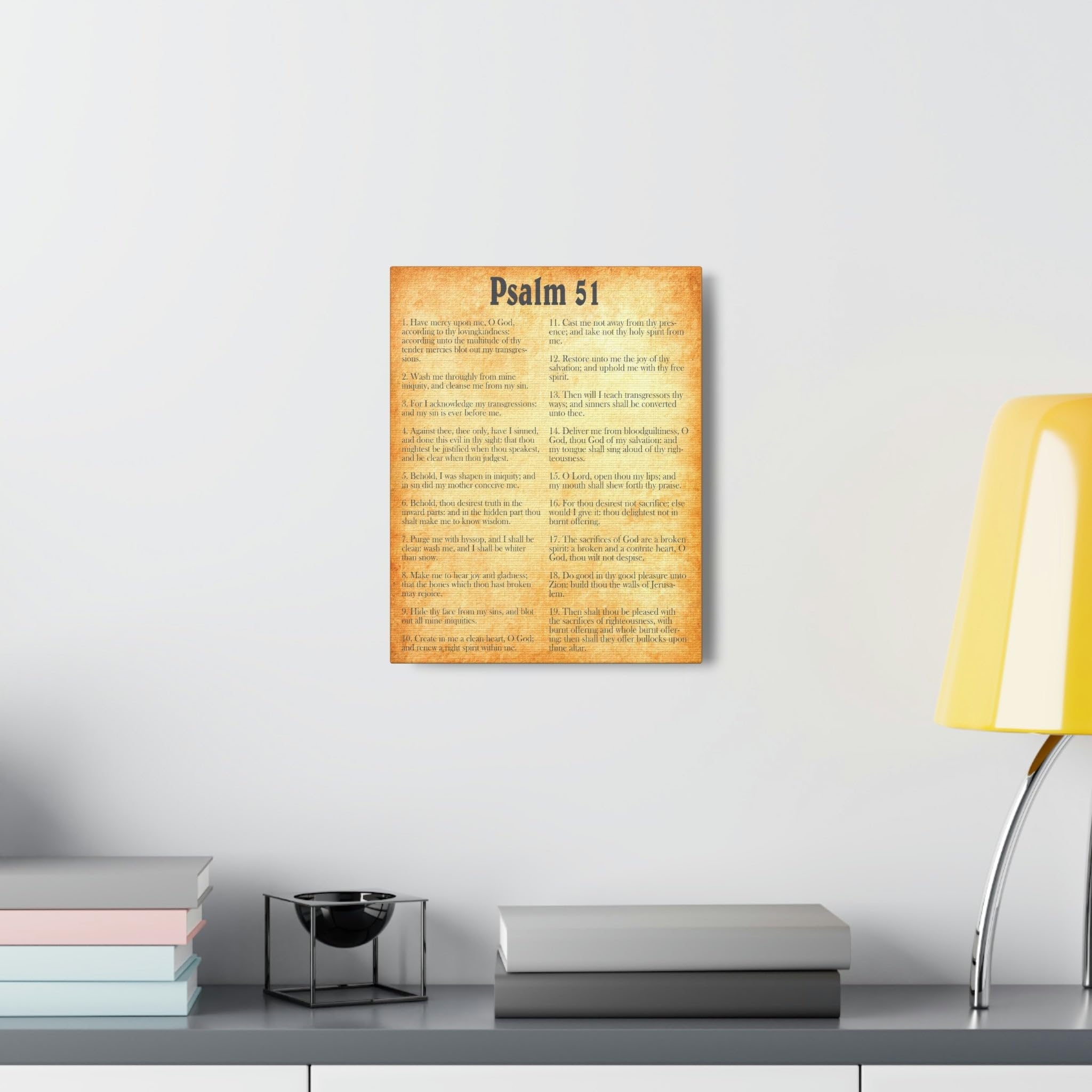 Gold Bible Canvas Wall Art - Psalm 51 Christian Scripture Decor for Home & Church - Inspirational Gift for Weddings, Baptisms & Religious Occasions