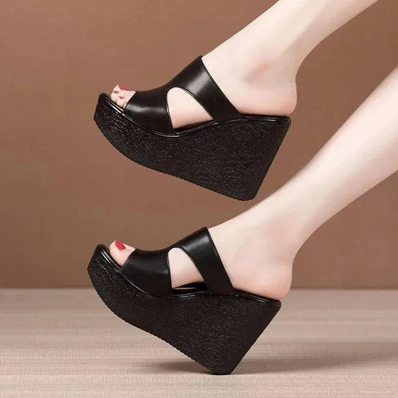 Comfortable Slip-On Leather Wedge Sandals for Women - Stylish Summer Casual Shoes for Beach, Travel & Everyday Wear