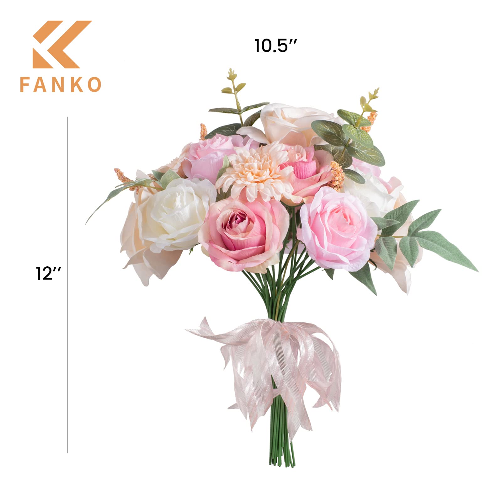 FANKO 12-Pack Artificial Silk Rose Flowers with Greenery - Realistic Fake Pink Roses for DIY Wedding Bouquets, Table Centerpieces, Party & Home Decor - Perfect for Bridal Showers, Baby Showers, and Romantic Home Decorations