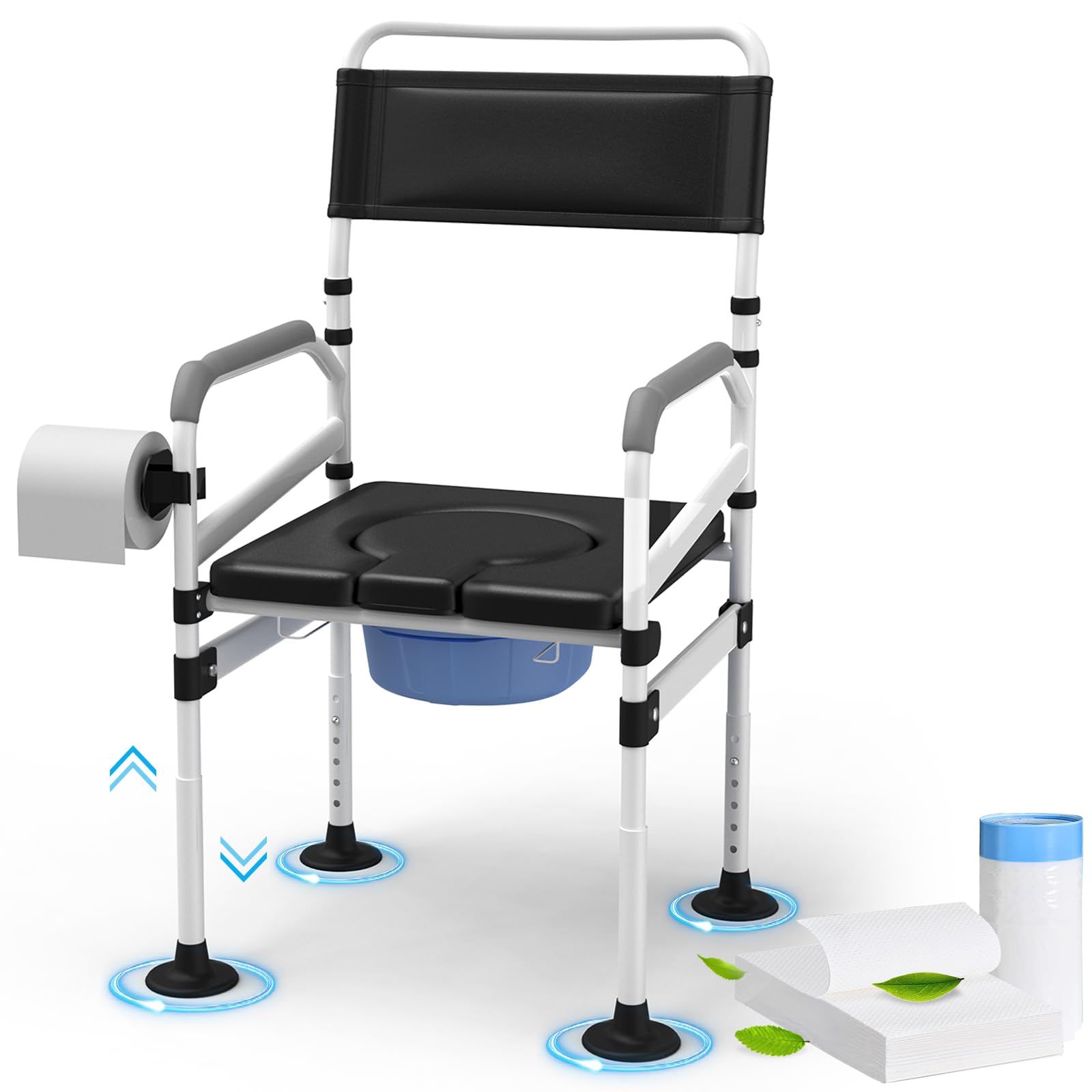 4 in 1 Heavy Duty Bariatric Commode Chair for Elderly & Adults - 440lb Capacity Raised Toilet Seat with Safety Handles, Portable Shower Chair & Bedside Commode - Ideal for Home Care, Post-Surgery Recovery & Mobility Assistance (Silver)