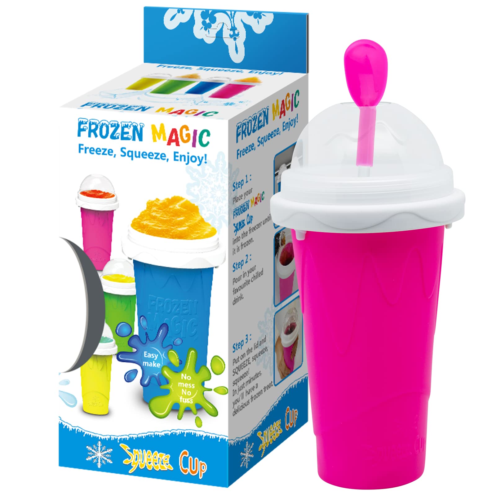 Magic Slushie Maker Cup - Quick Freeze Slushy Cup for Milk, Cola & Juice - Includes Lid & Straw - Perfect for Smoothies, Cocktails & Summer Drinks - Fun for All Ages (Red)
