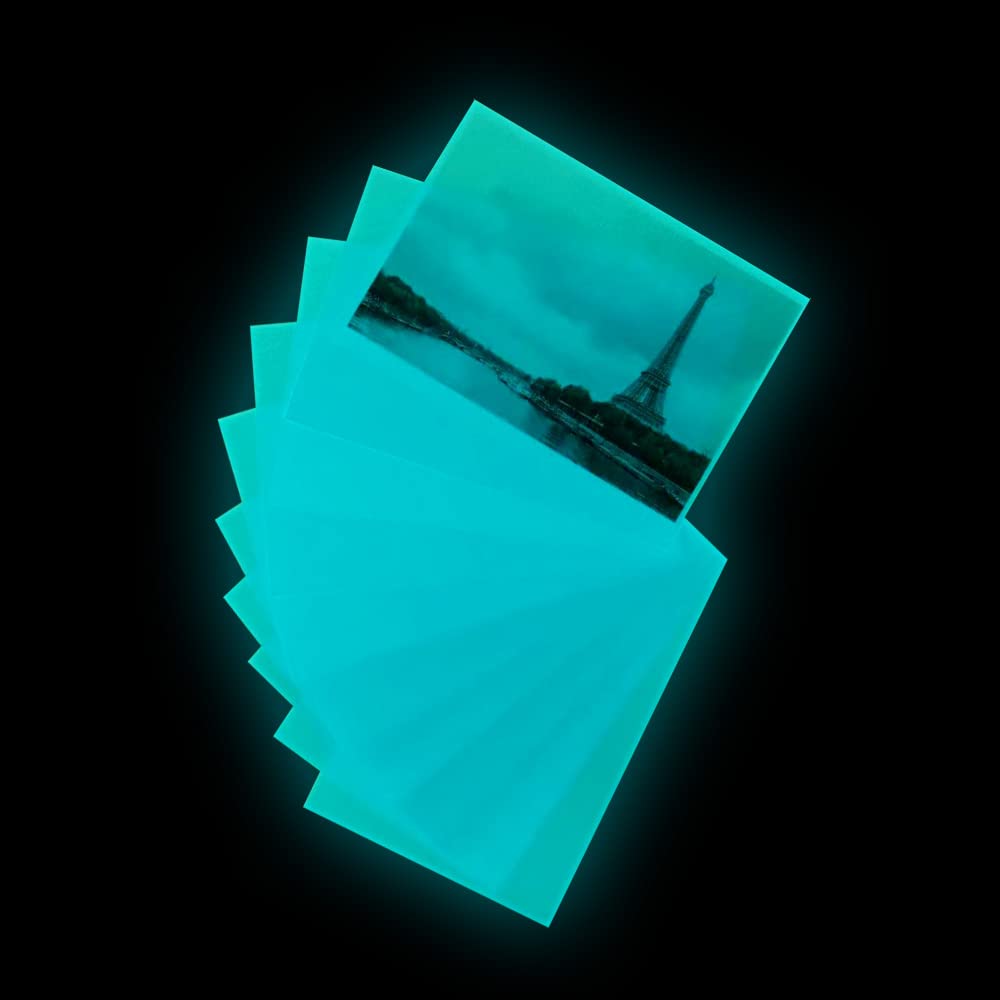 Everyglow Glow in The Dark Photo Paper - 10pcs 4x6 Inch Luminous Printing Paper for Inkjet Printers, Photoluminescent Vinyl for Pictures, Halloween Party Decorations & Nighttime Photography (Bluegreen)