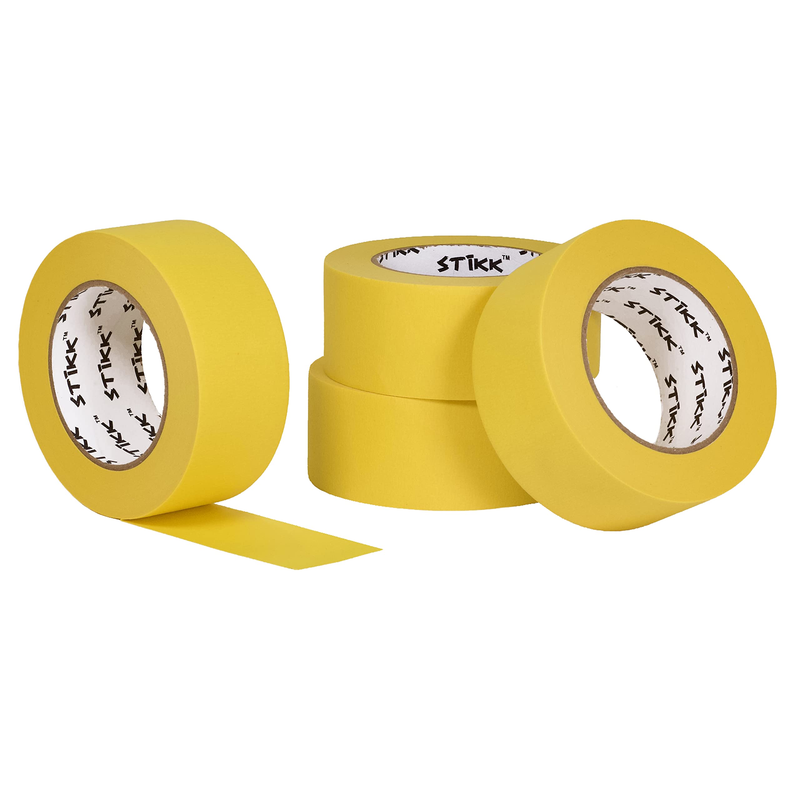STIKK 4-Pack Yellow Painter's Tape - 2 Inch x 60 Yards - Residue-Free Masking Tape for Painting, Edges, Trim & Ceilings - Perfect for DIY Home Projects, Wall Art & Furniture Painting - Professional Grade Painting Tape for Clean Lines & Sharp Edges