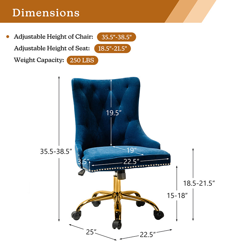Adega Velvet Adjustable Office Chair - Ergonomic Desk Chair with Lumbar Support for Home Office, Gaming & Workspace - Comfortable Swivel Computer Chair for Long Hours Sitting