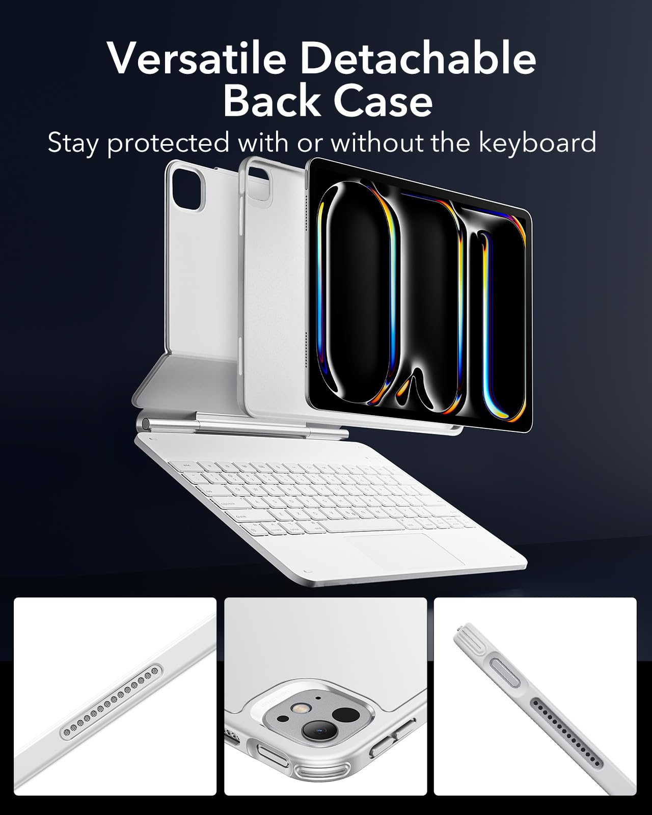 ESR iPad Pro 13 Inch Keyboard Case (2024, M4 Model) - Magnetic Stand with Portrait & Raised Modes | Rebound 360 Series | Detachable Protective Cover | White | Perfect for Work, Study & Travel