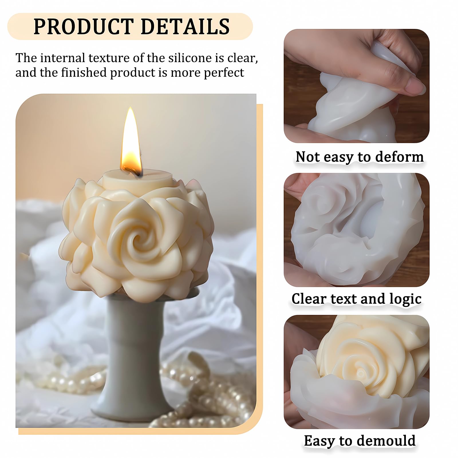 3D Rose Flower Pillar Candle Molds for DIY Candle Making - Valentine's Day Resin Casting, Home Decor & Craft Projects - Perfect for Wedding Centerpieces, Romantic Gifts & Holiday Decorations