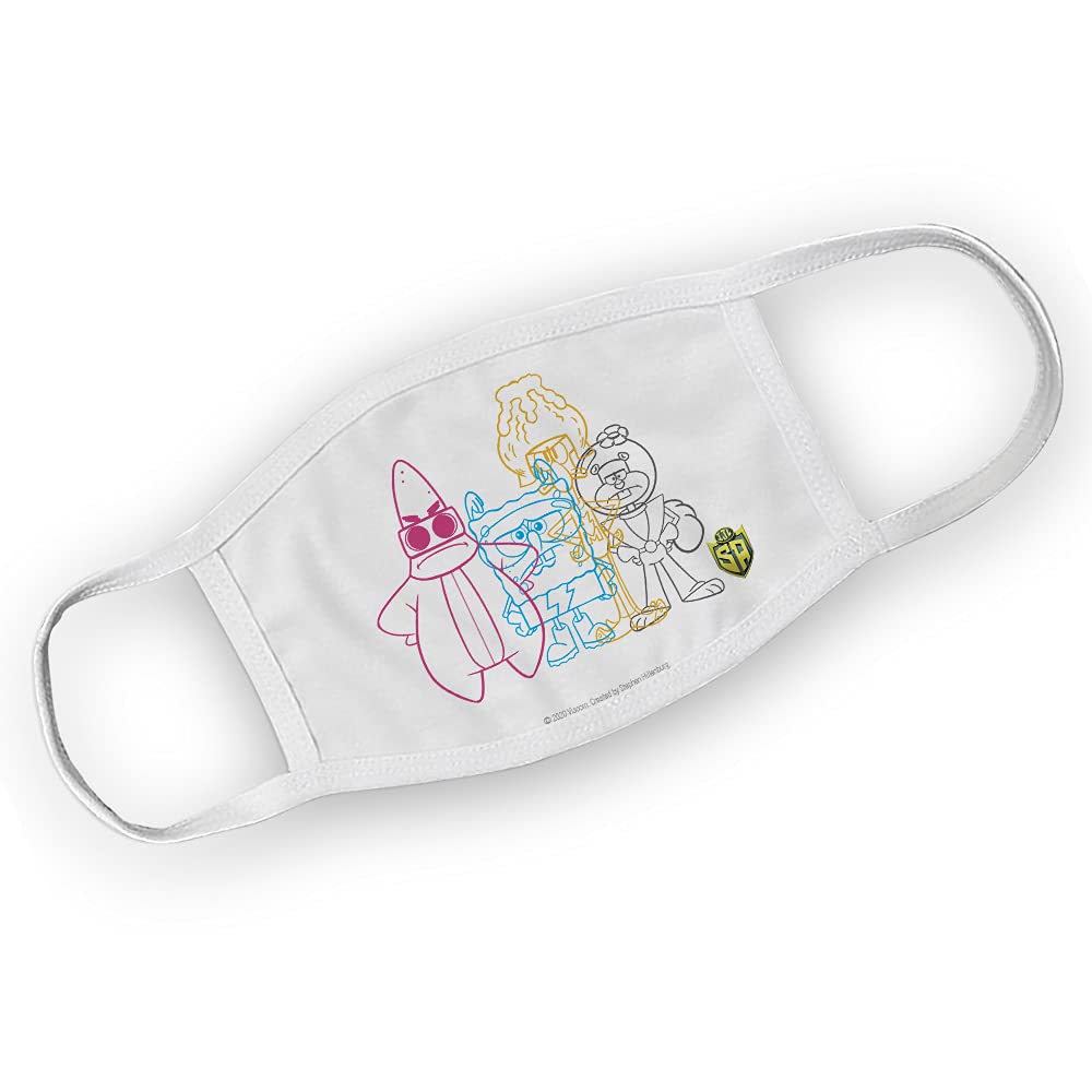 SpongeBob SquarePants Washable Reusable Face Mask with Silhouette Design - Comfortable Breathable Fabric for School, Travel & Daily Protection